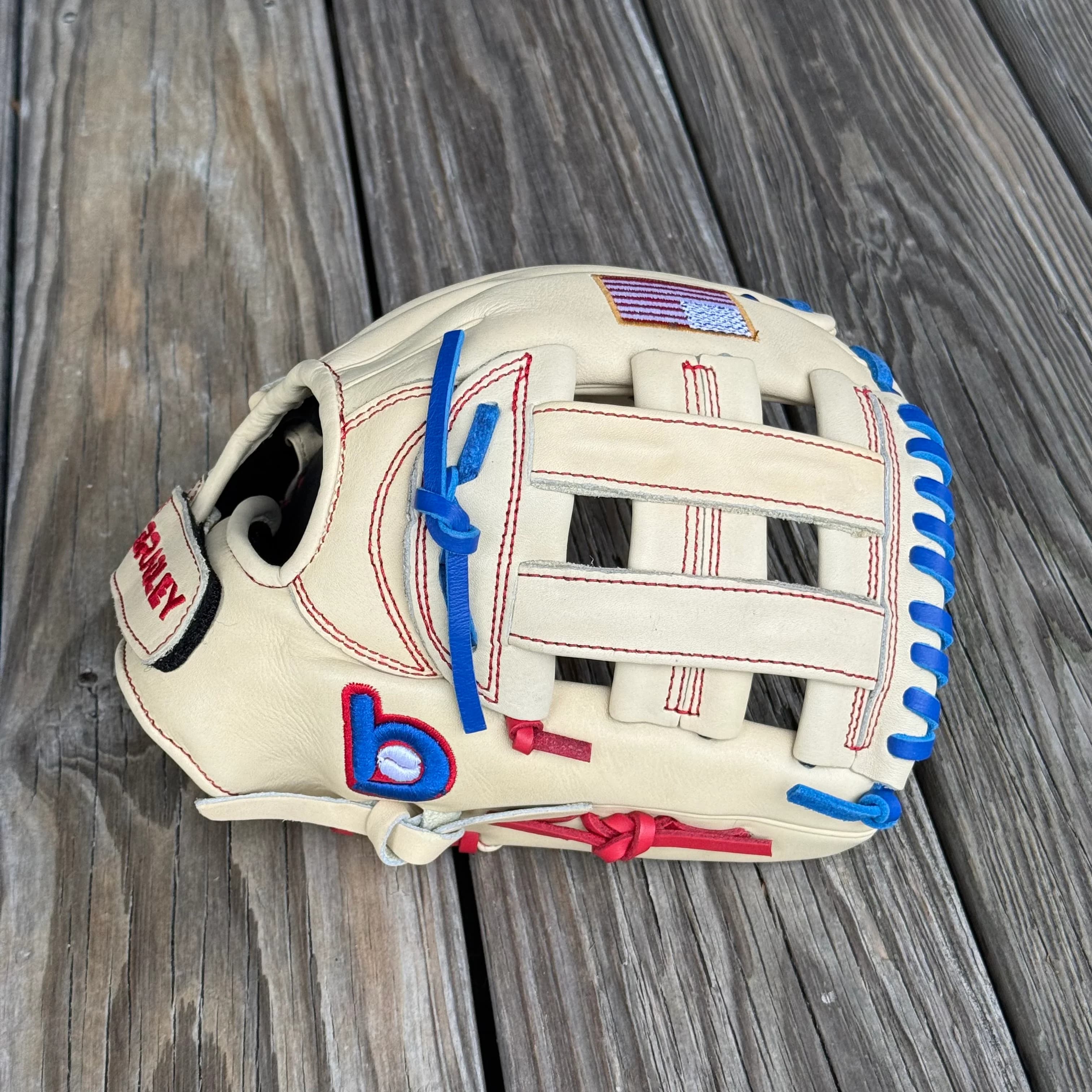 Bradley Gloves H-Web ADJ, Igniter '27 LTD FP Camel/Royal/Red, infield gloves: photo from Bradley Gloves