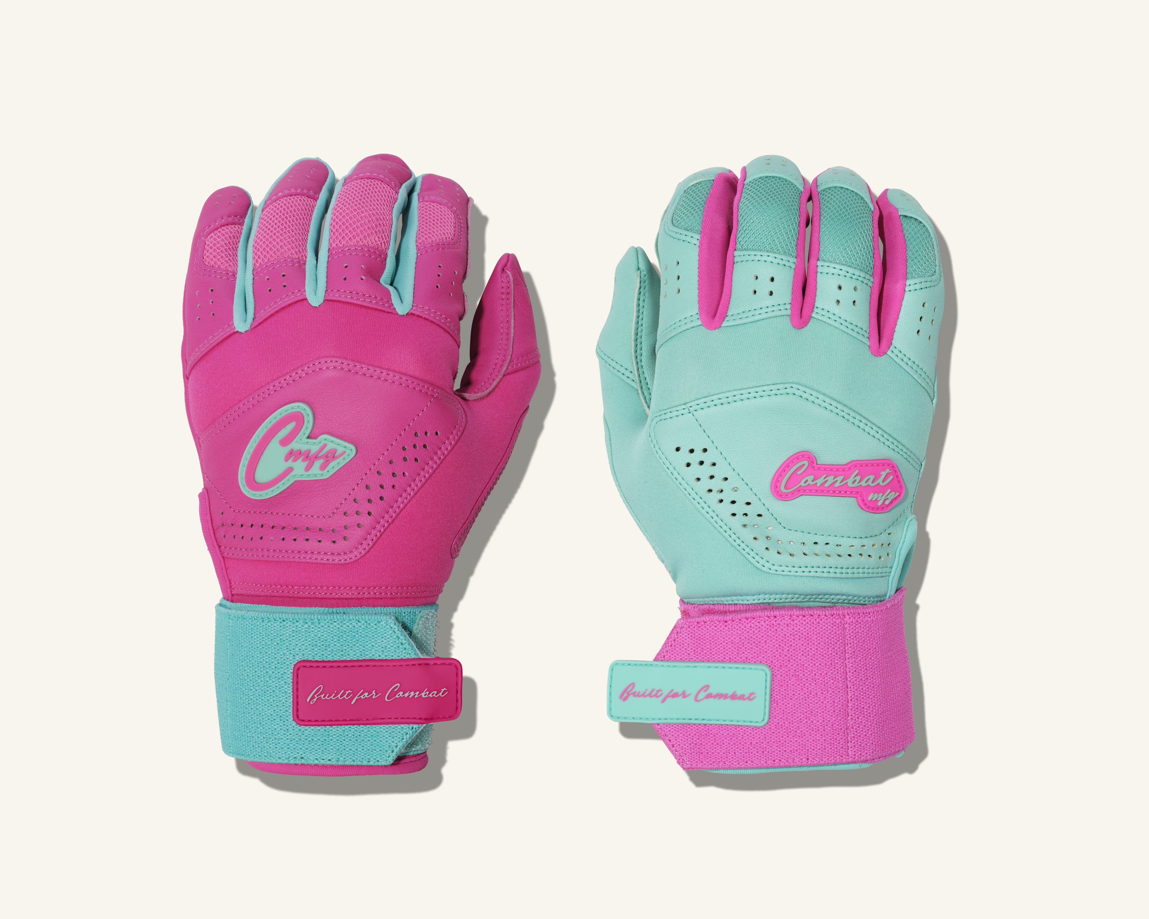 Combat MFG Yin Yang Long Strap Batting Gloves, Mint/Pink, batting gloves: photo from Combat MFG