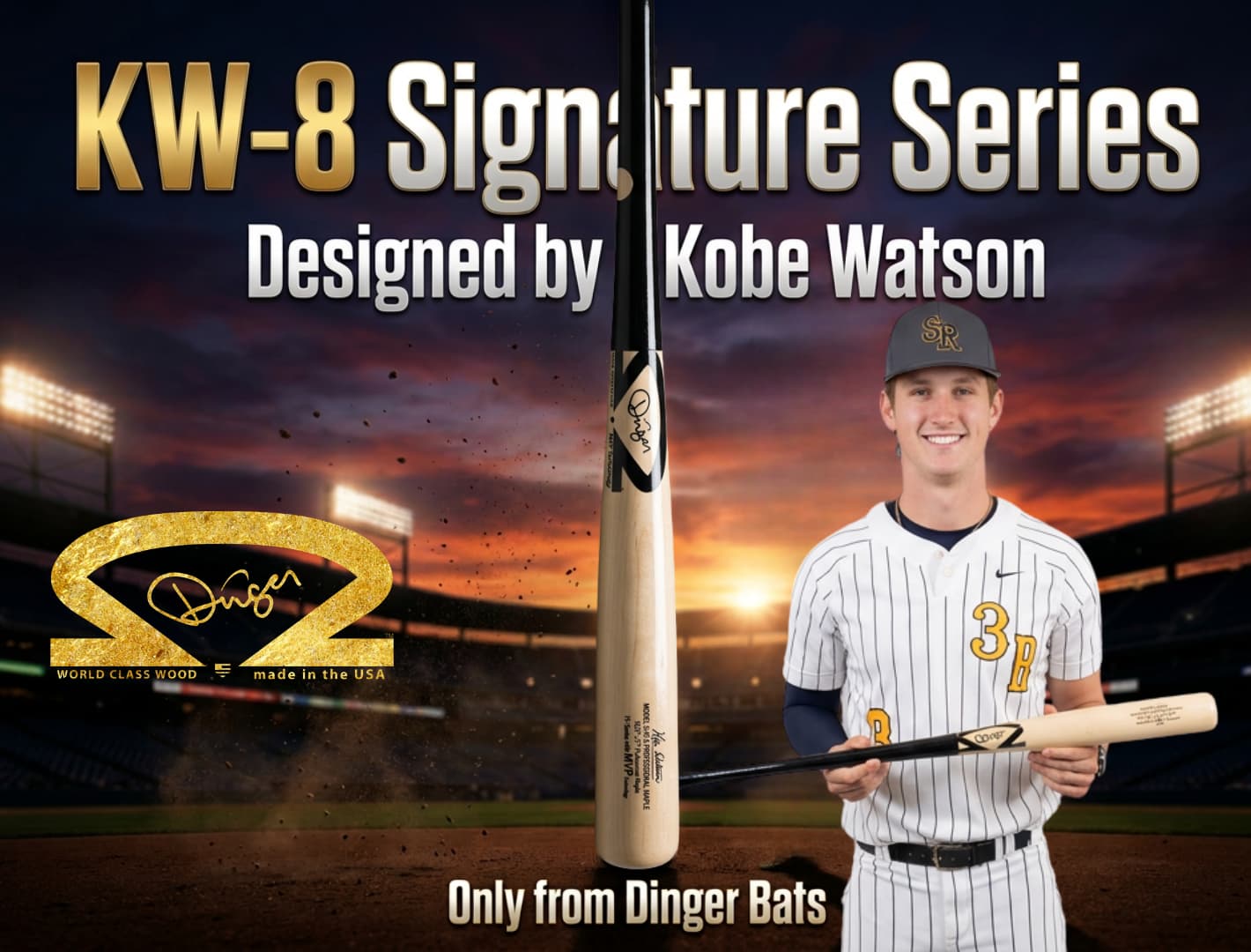 Dinger Bats Kobe Watson KW-8, game wood bats, adult: photo from Dinger Bats