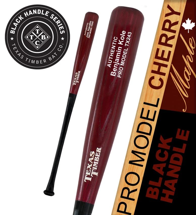 Texas Timber Pro Model Maple Cherry - Black Handle Series, game wood bats, adult: photo from Texas Timber