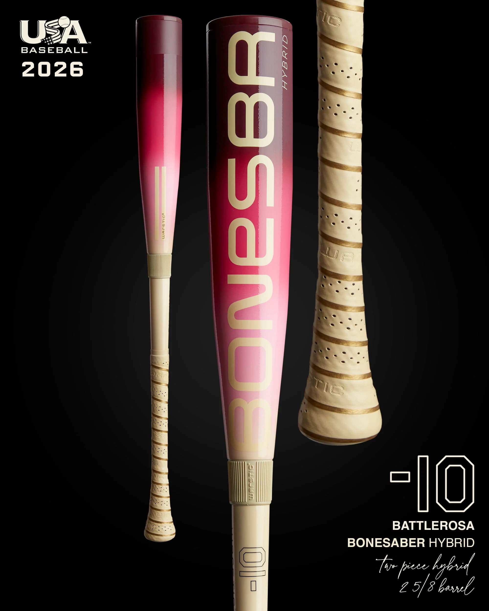 Warstic Bonesaber™ Hybrid USA Metal Baseball Bat -10 - "Battlerosa", USA Baseball bats: photo from Warstic