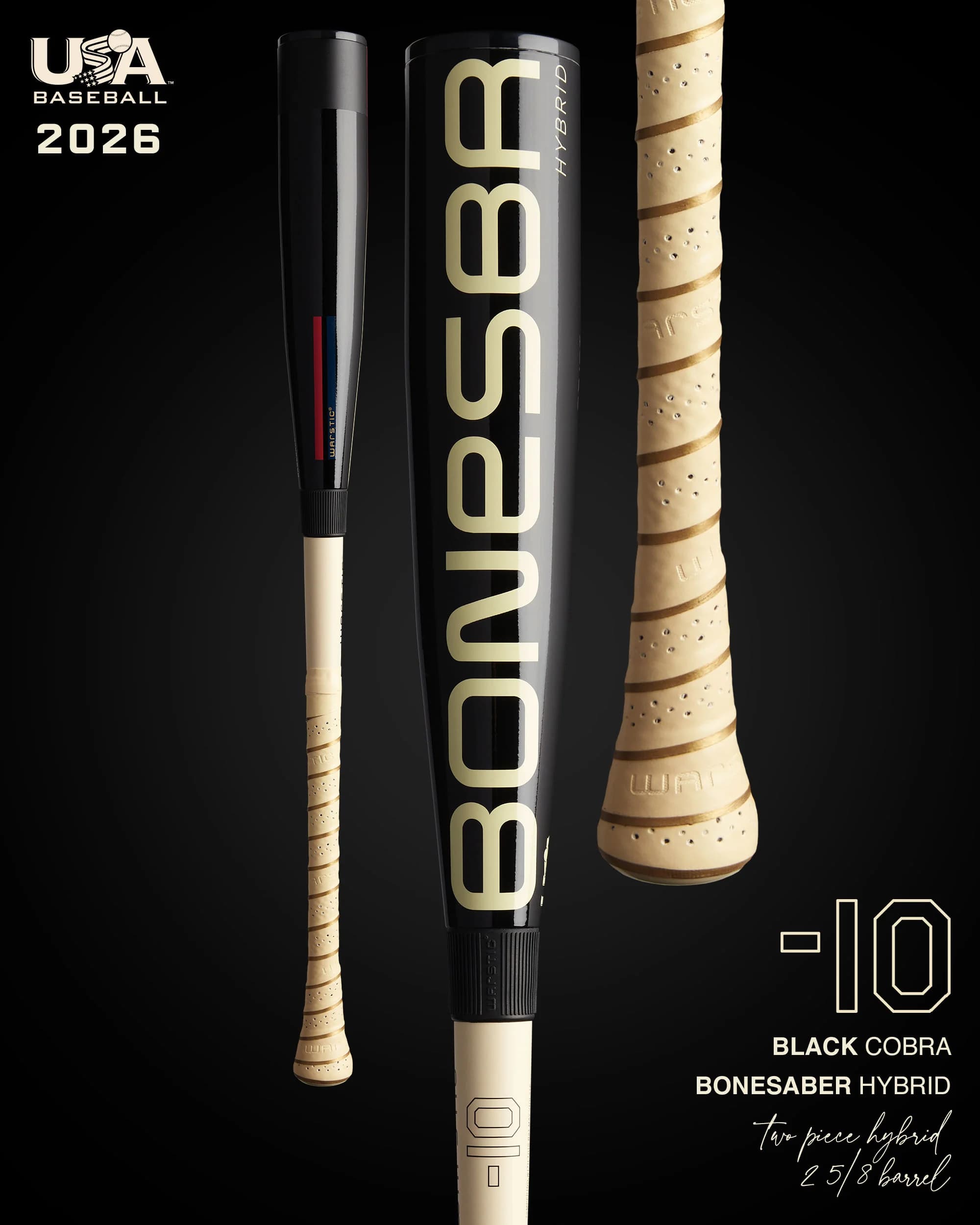 Warstic Bonesaber™ Hybrid USA Metal Baseball Bat -10 - "Black Cobra", USA Baseball bats: photo from Warstic