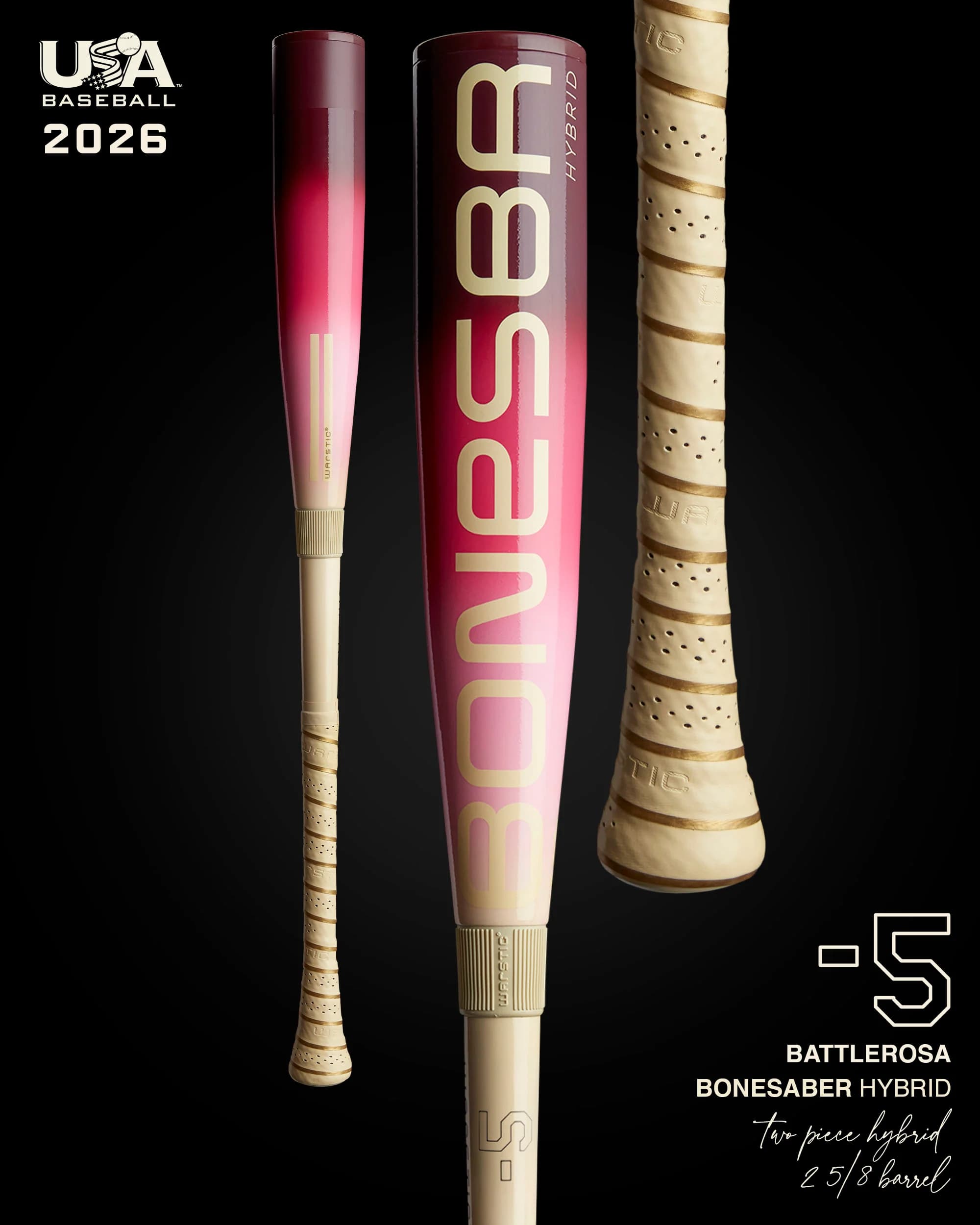 Warstic Bonesaber™ Hybrid USA Metal Baseball Bat -5 - "Battlerosa", USA Baseball bats: photo from Warstic