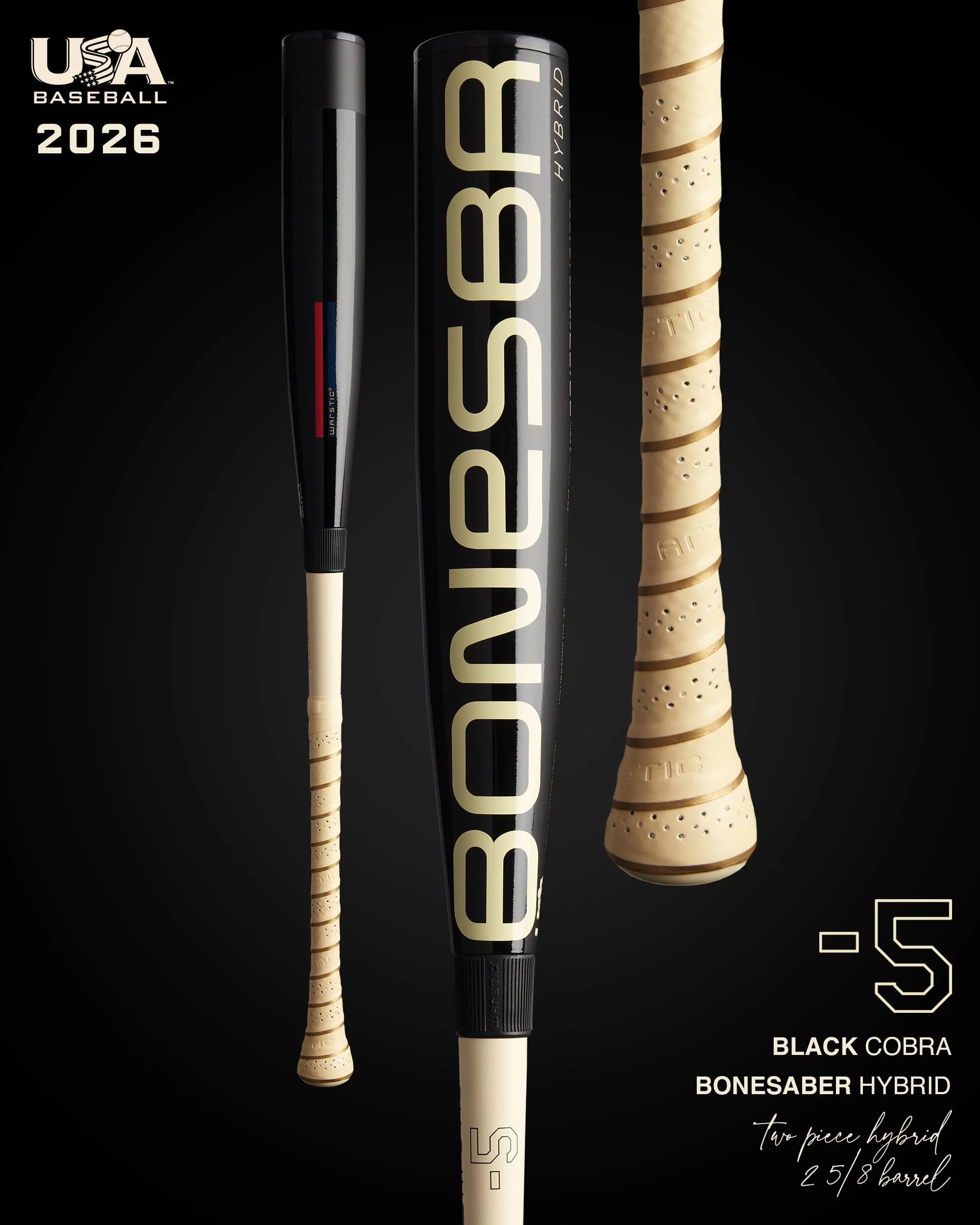 Warstic Bonesaber™ Hybrid USA Metal Baseball Bat -5 - "Black Cobra", USA Baseball bats: photo from Warstic