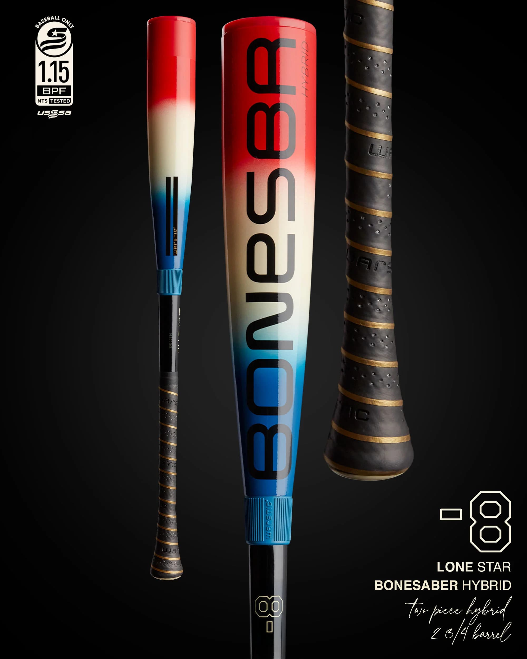 Warstic Bonesaber™ Hybrid USSSA Metal Baseball Bat -8 - "Lone Star", USSSA bats: photo from Warstic
