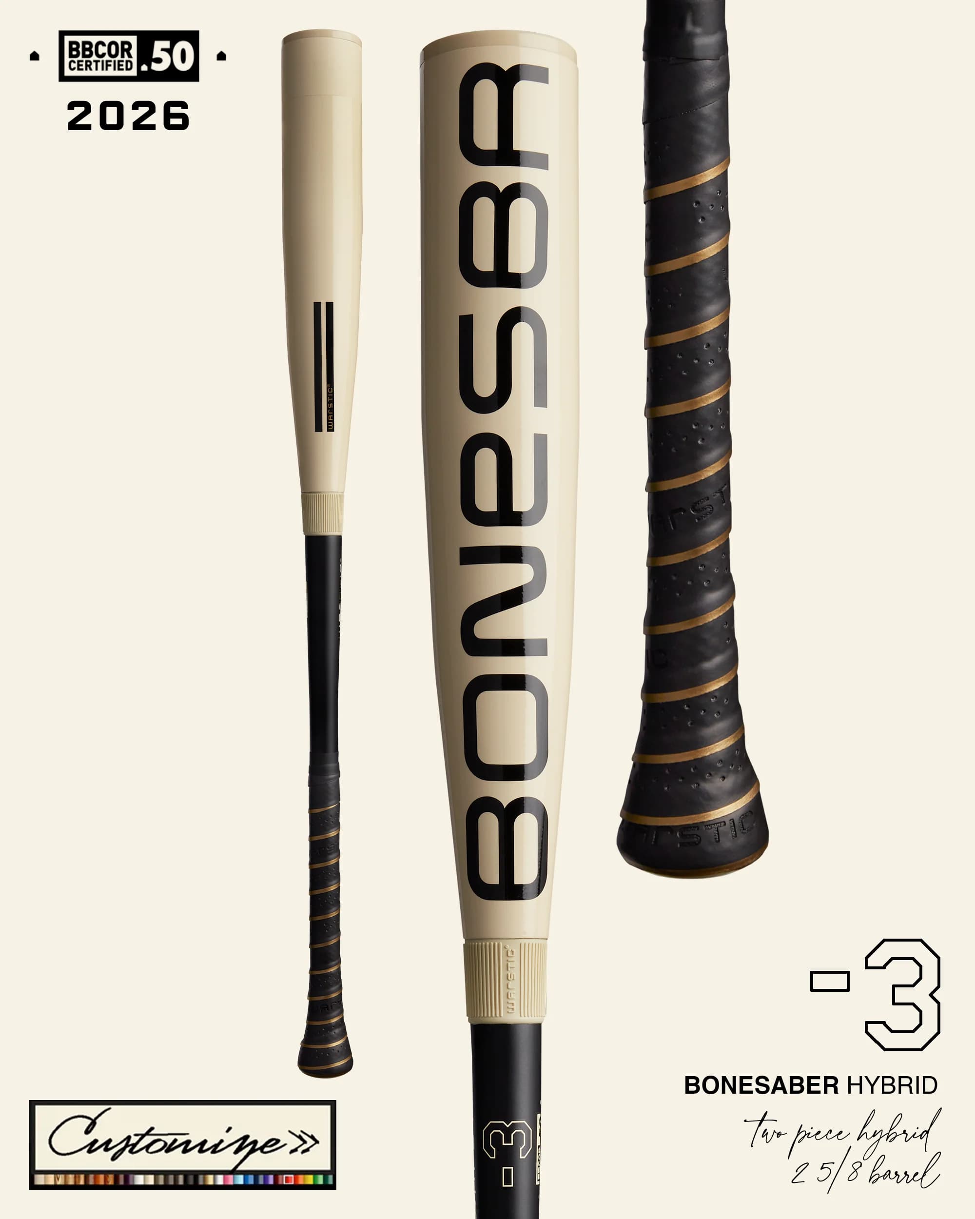Warstic Custom Bonesaber™ Hybrid BBCOR Metal Baseball Bat, BBCOR bats: photo from Warstic