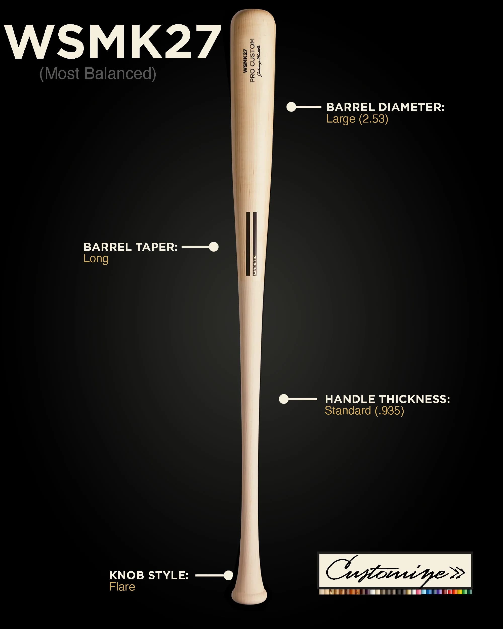 Warstic Matt Kemp Signature WSMK27 Custom Wood Bat, game wood bats, adult: photo from Warstic