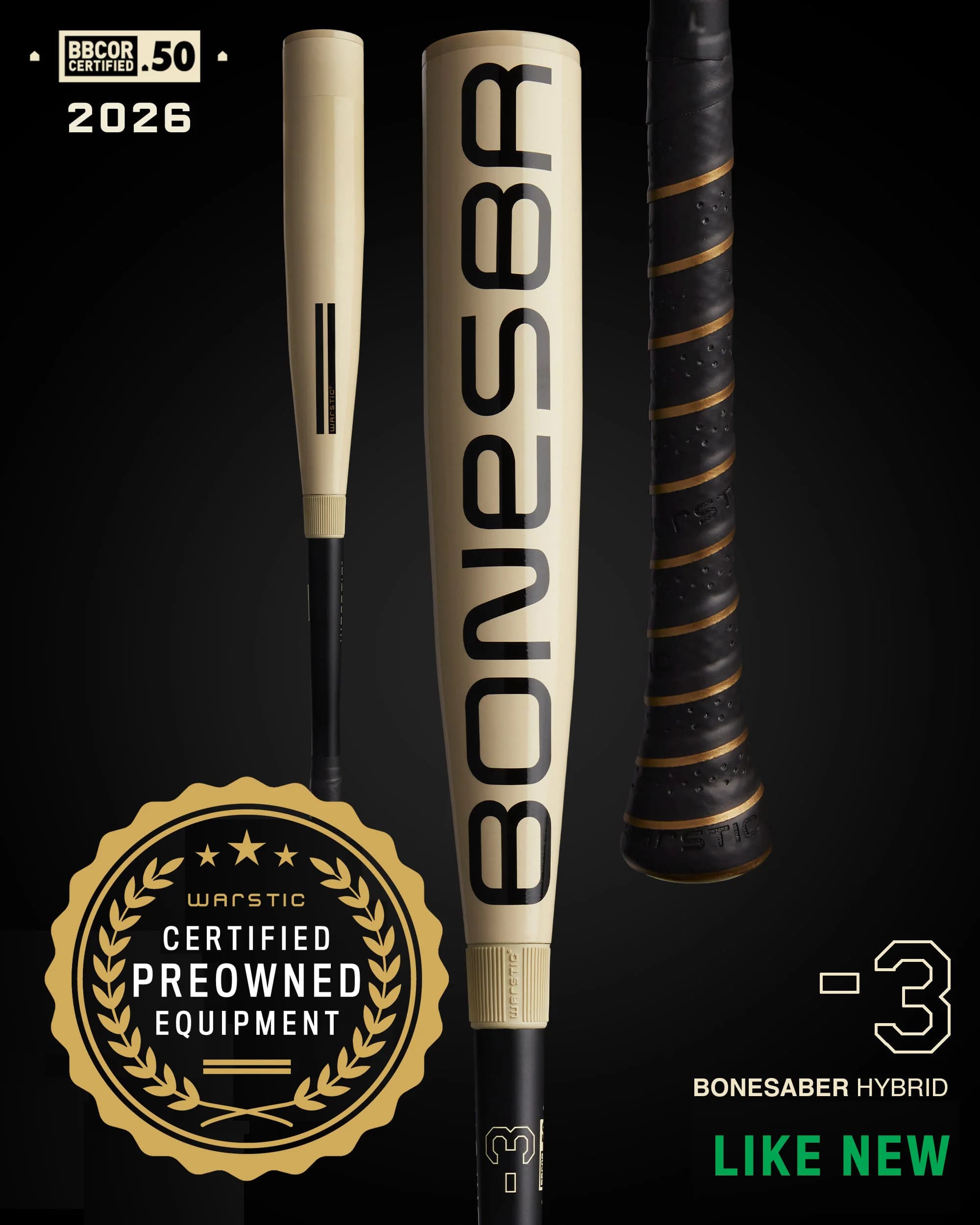Warstic Preowned Bonesaber™ Hybrid BBCOR Metal Baseball Bat, BBCOR bats: photo from Warstic