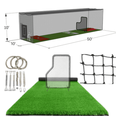 ATX Turf 50′L x 10′W x 10′H Batting Cage Package: Turf, Nets, Hardware & L-Screen, batting cages and frames: photo from ATX Turf