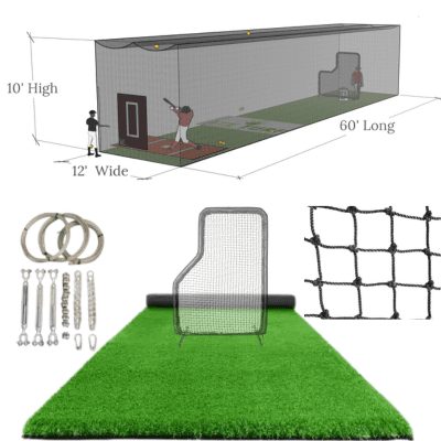ATX Turf 60′L x 12′W x 10′H Batting Cage Package: Turf, Nets, Hardware & L-Screen, batting cages and frames: photo from ATX Turf