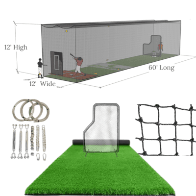 ATX Turf 60′L x 12′W x 12′H Batting Cage Package: Turf, Nets, Hardware & L-Screen, batting cages and frames: photo from ATX Turf