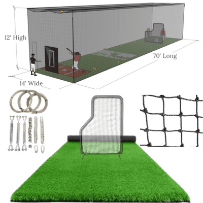 ATX Turf 70′L x 14′W x 12′H Batting Cage Package: Turf, Nets, Hardware & L-Screen, batting cages and frames: photo from ATX Turf