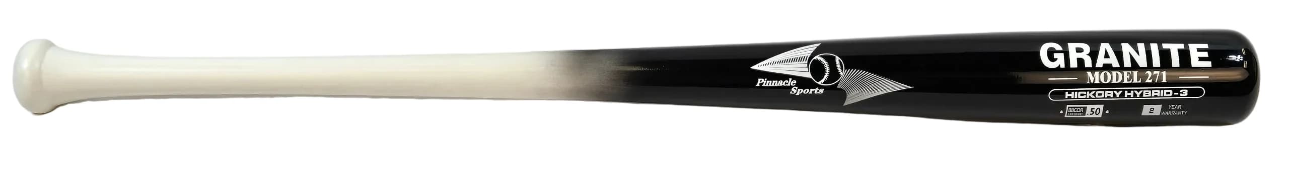 BamBooBat Hickory Wood & Bamboo Baseball Bat Hybrid - Granite Hybrid Series Model 271 Pinnacle Sports - BBCOR Approved - 2 Year Warranty, game wood bats, adult: photo from BamBooBat