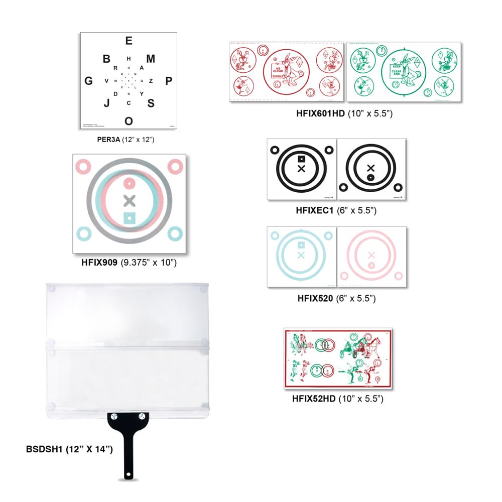 Bernell Fixation Paddles, Cling Slides & Cling Tranaglyphs™, physical vision tools: photo from Bernell