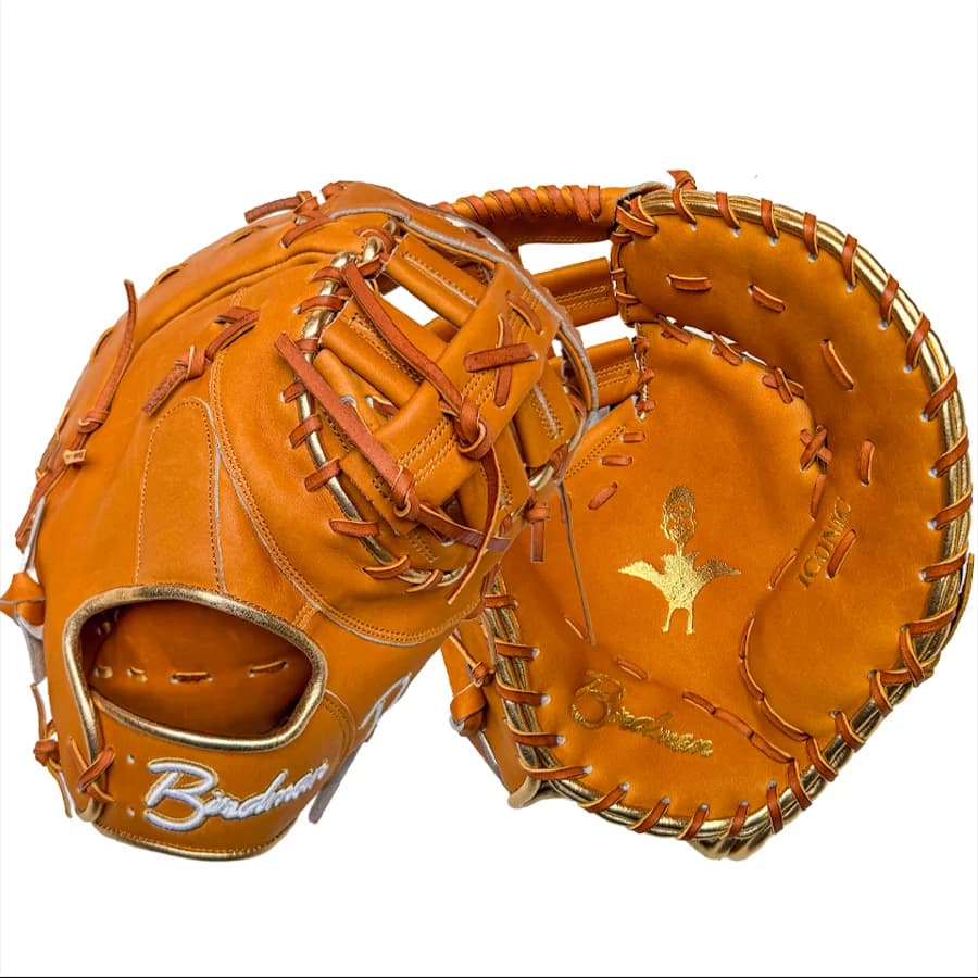 Birdman Bats Birdman 13" Tan and Gold First Base Iconic Series Glove, first base mitts: photo from Birdman Bats