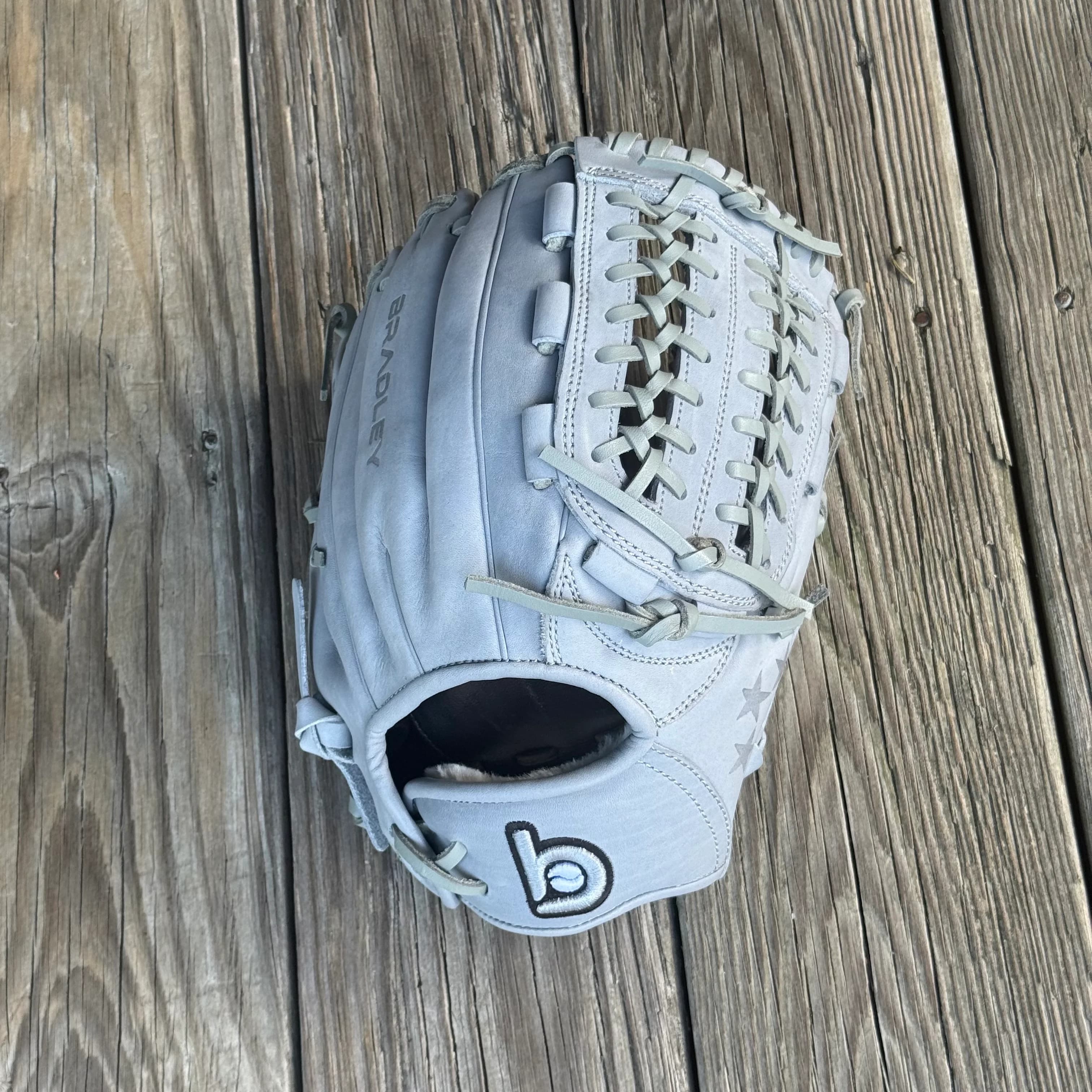 Bradley Gloves Trident Trap Web, Next Play 5-Star Limited Edition Texas Steerhide,5-Star Gun Metal Gray, youth gloves: photo from Bradley Gloves