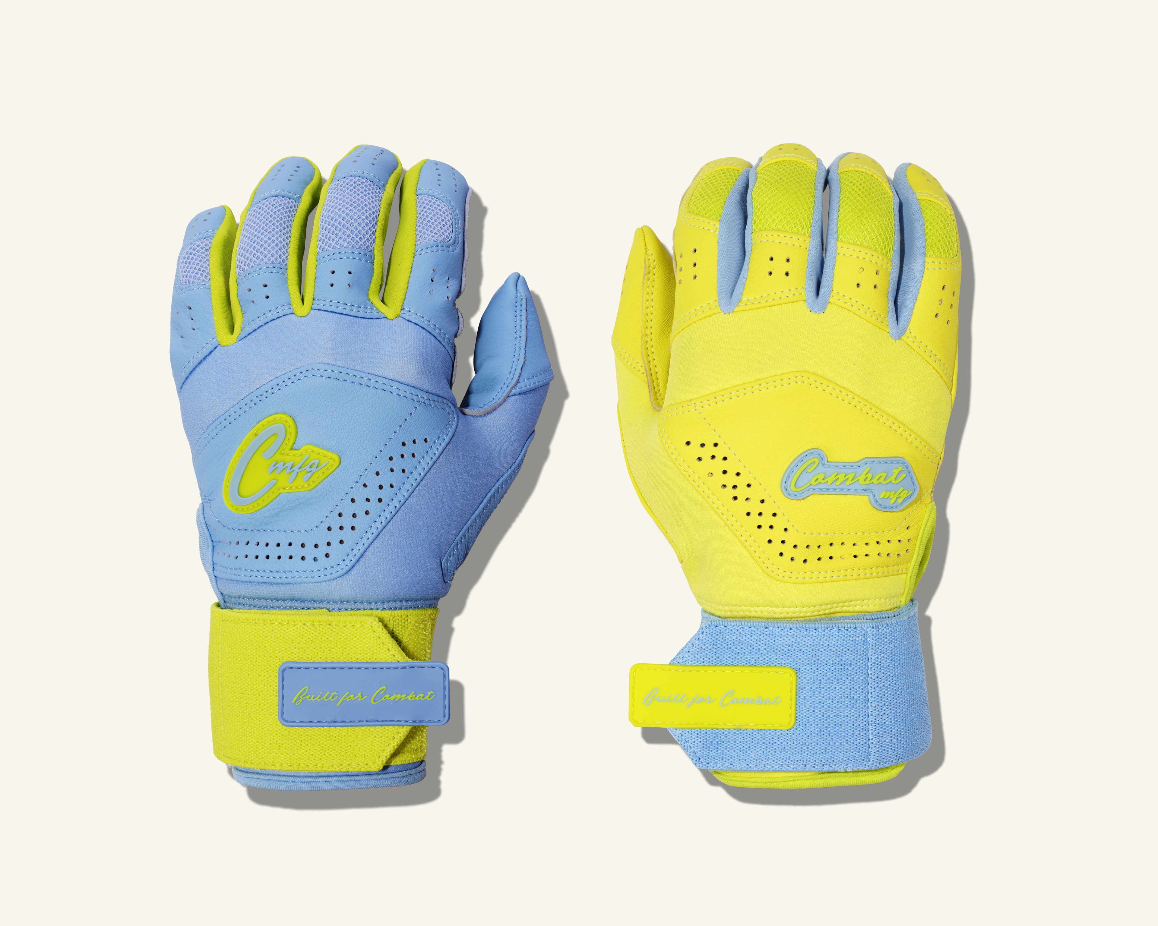 Combat MFG Yin Yang Long Strap Batting Gloves, Columbia Blue/Lemonade Blitz, batting gloves: photo from Combat MFG