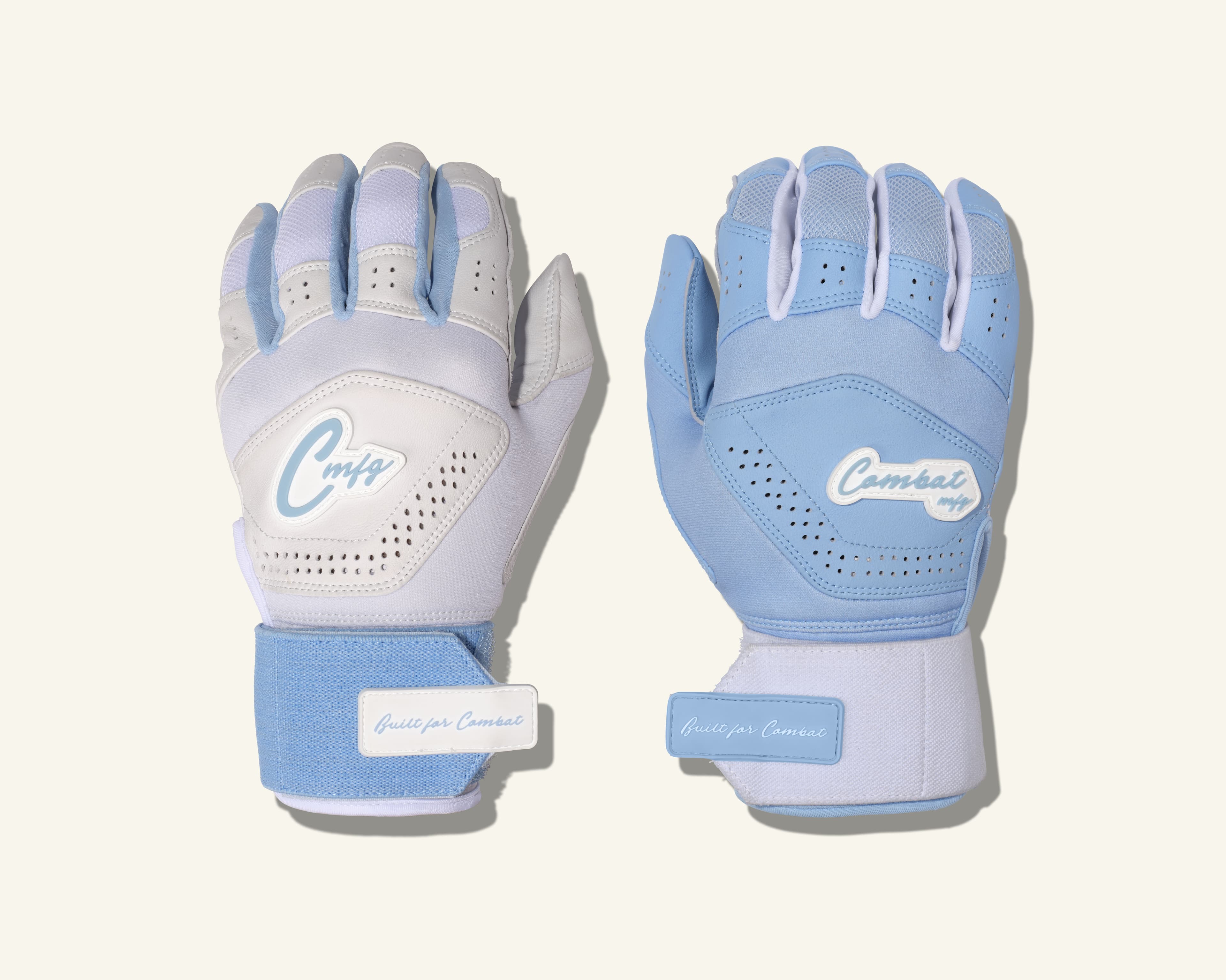 Combat MFG Yin Yang Long Strap Batting Gloves, White/Columbia Blue, batting gloves: photo from Combat MFG