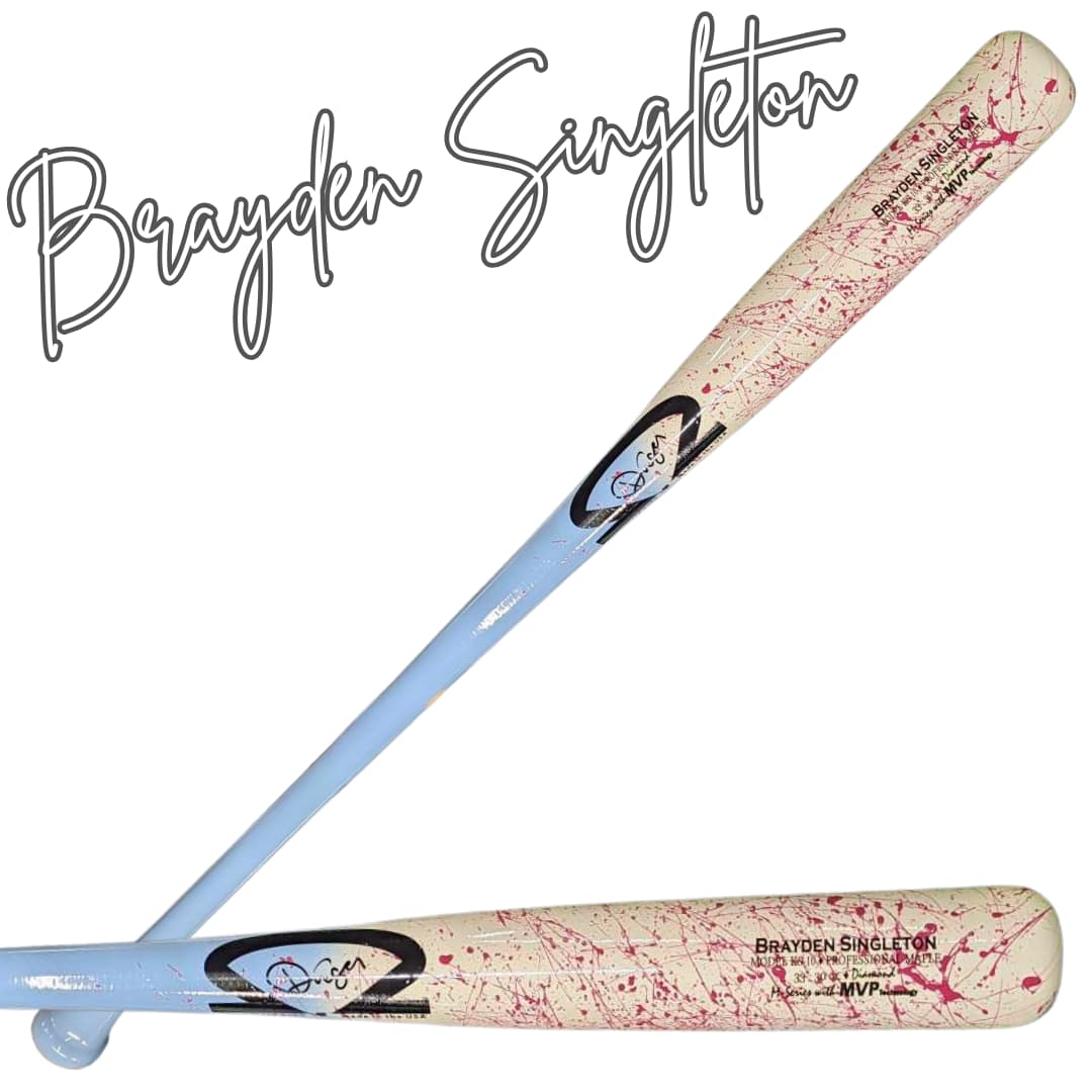 Dinger Bats 2025 Arctic Dream by Brayden Singleton, game wood bats, adult: photo from Dinger Bats