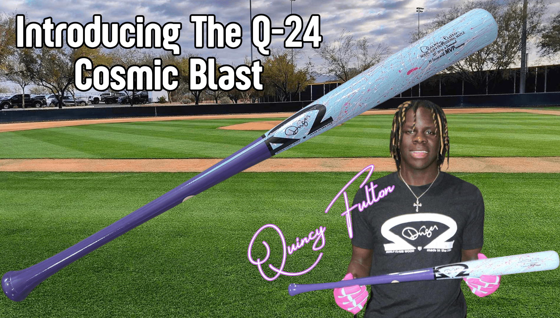 Dinger Bats 2025 Q-24 with Cosmic Blast Color Way, game wood bats, adult: photo from Dinger Bats