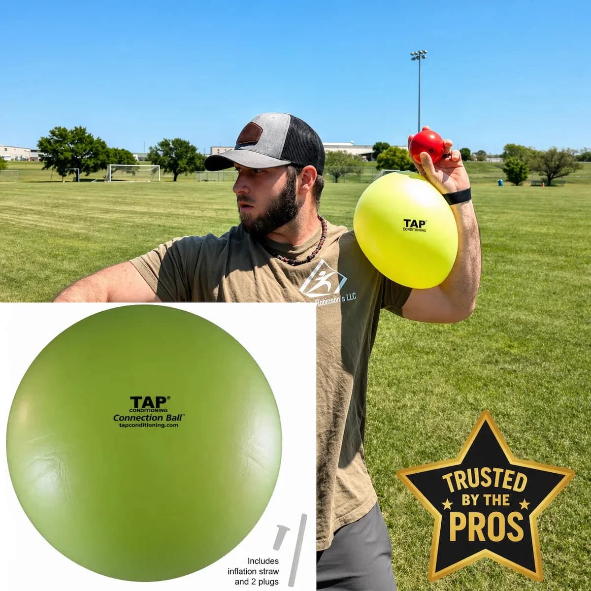 Oates Specialties TAP® Connection Ball® – Inflatable Training Aid for Improved Arm Care & Movement Efficiency, pitching mechanics aids: photo from Oates Specialties