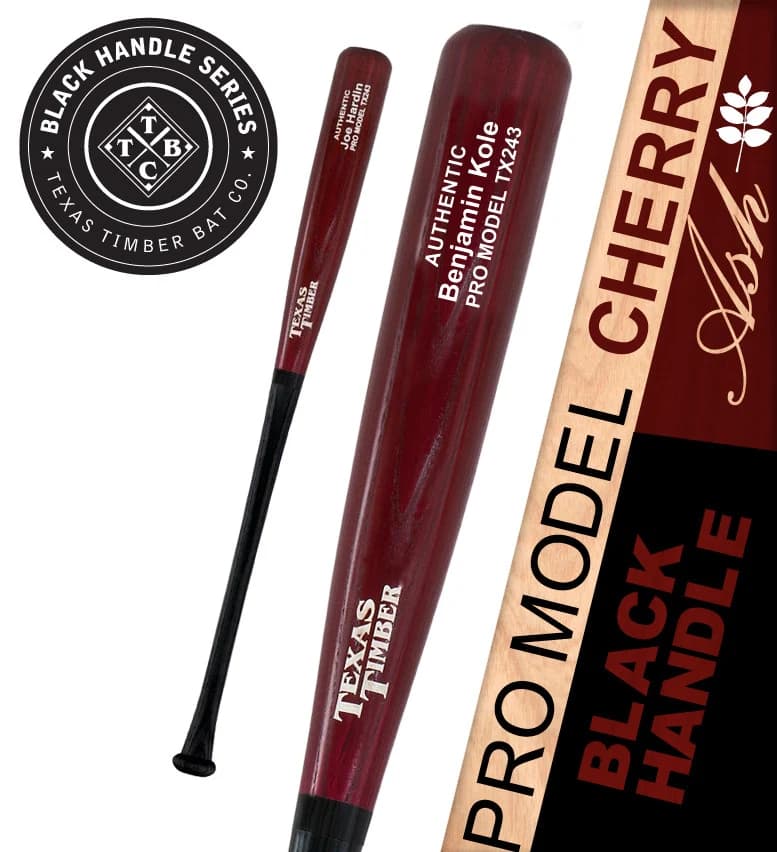 Texas Timber Pro Model Ash Cherry - Black Handle Series, game wood bats, adult: photo from Texas Timber