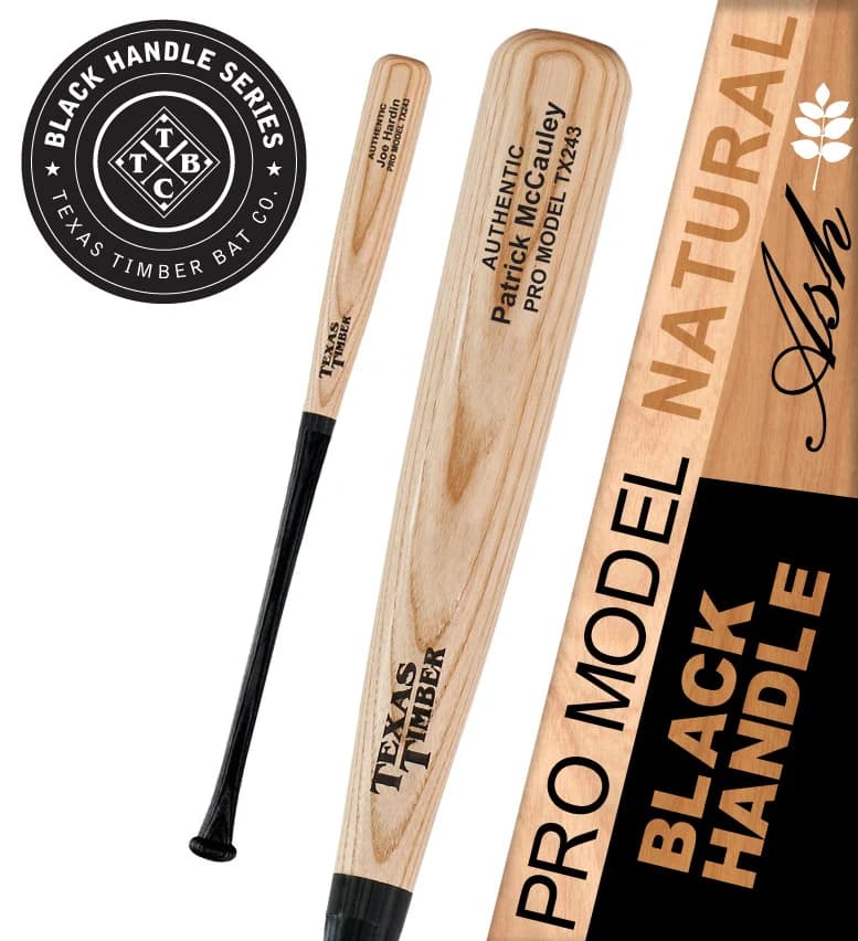 Texas Timber Pro Model Ash Natural - Black Handle Series, game wood bats, adult: photo from Texas Timber
