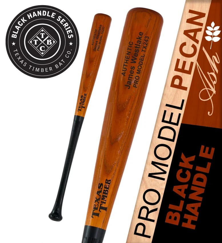 Texas Timber Pro Model Ash Pecan - Black Handle Series, game wood bats, adult: photo from Texas Timber