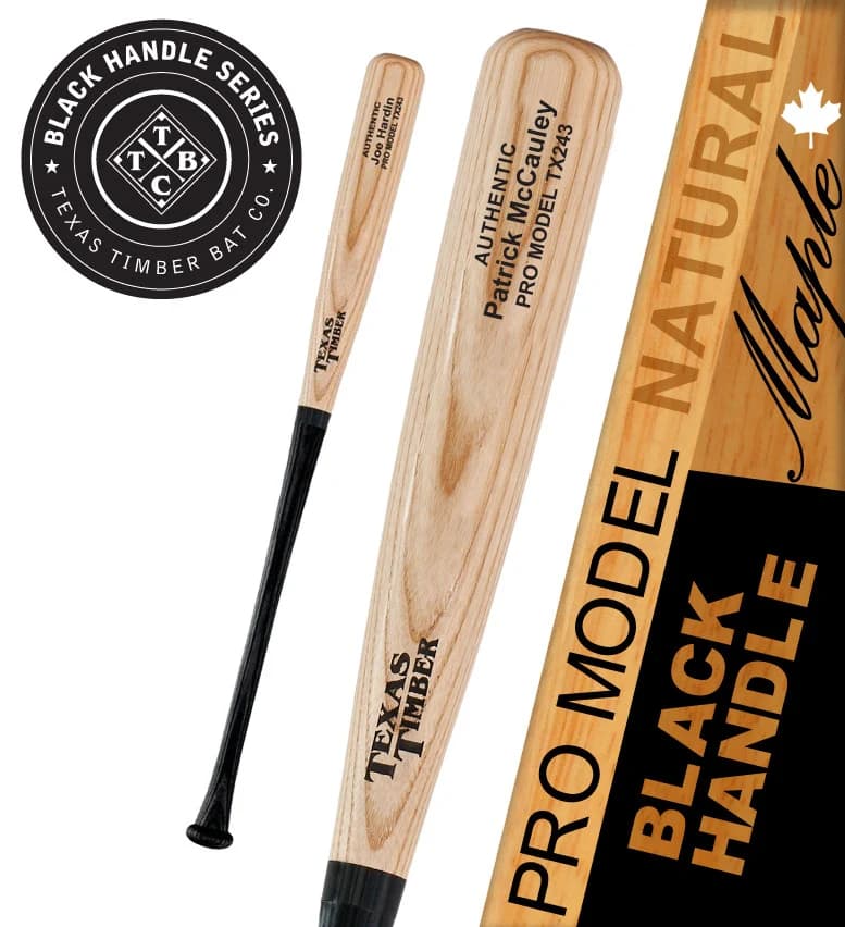 Texas Timber Pro Model Maple Natural - Black Handle Series, game wood bats, adult: photo from Texas Timber