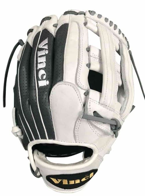Vinci Pro Exclusive 13.5 Inch White & Gray Pin hole back glove Right Hand Thrower Only, outfield gloves: photo from Vinci Pro