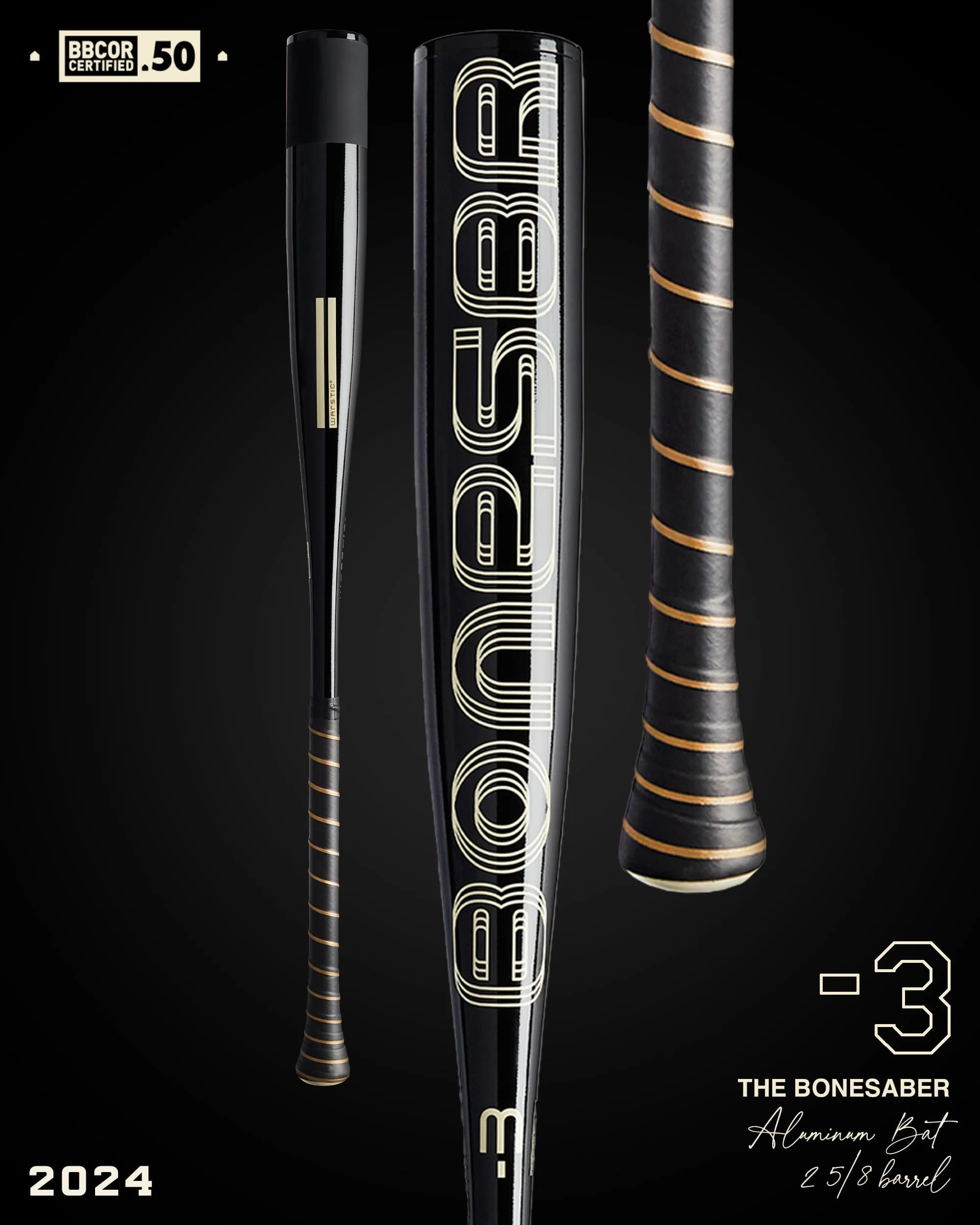 Warstic 2024 Bonesaber Black Cobra Edition BBCOR Metal Baseball Bat, BBCOR bats: photo from Warstic