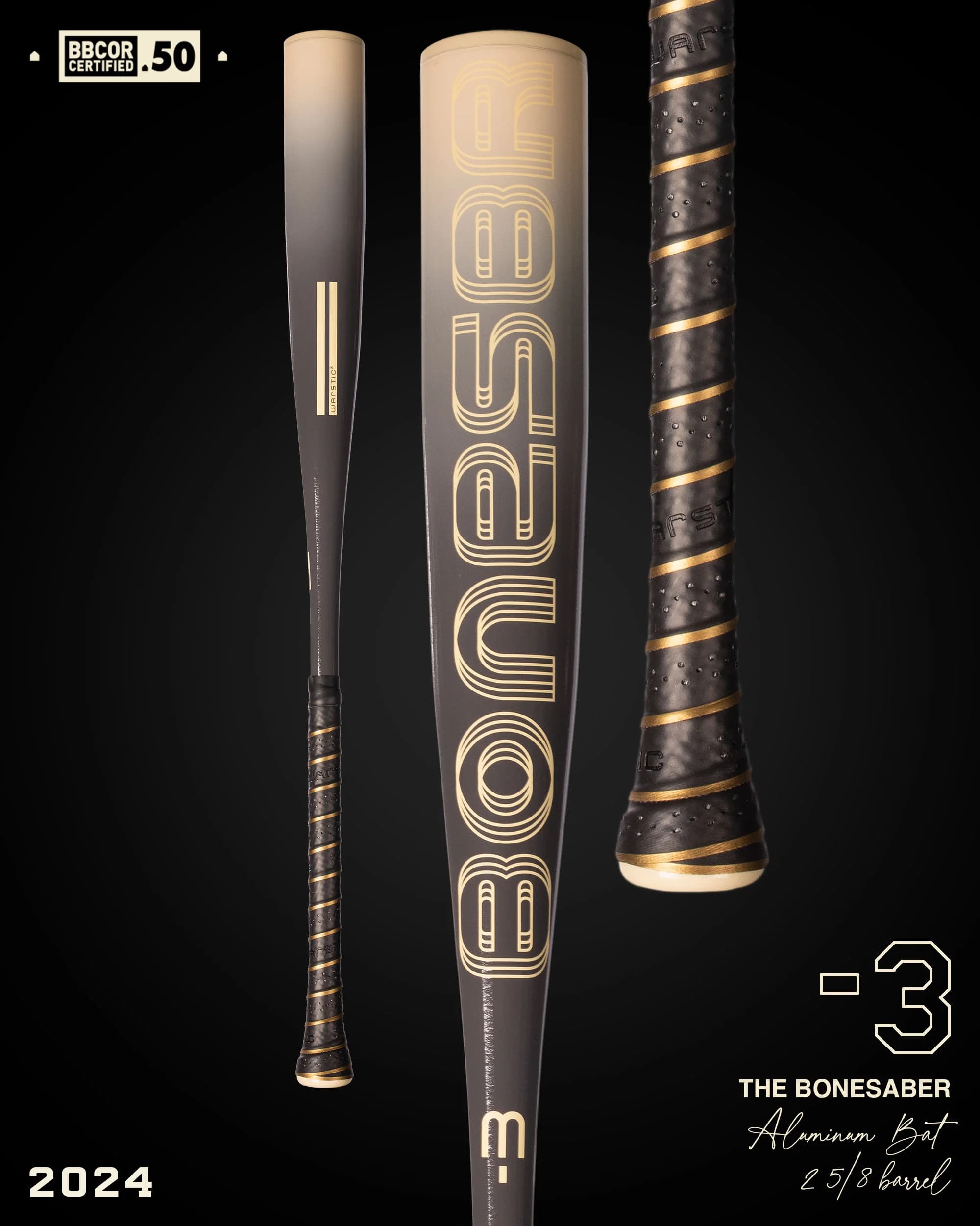 Warstic 2024 Bonesaber Gray Smoke BBCOR Metal Baseball Bat, BBCOR bats: photo from Warstic