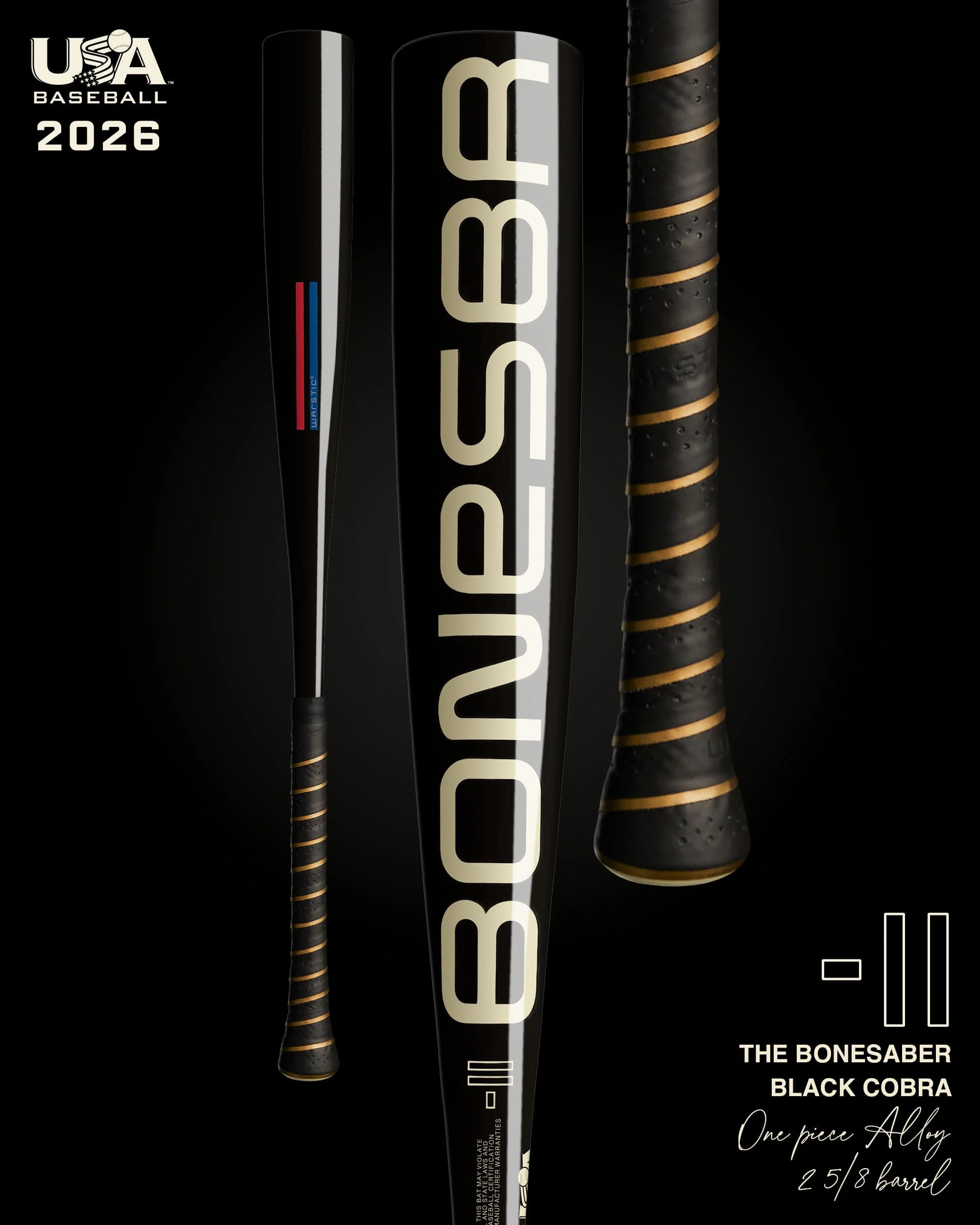 Warstic 2026 Bonesaber Black Cobra Edition USA Metal Baseball Bat -11, USA Baseball bats: photo from Warstic