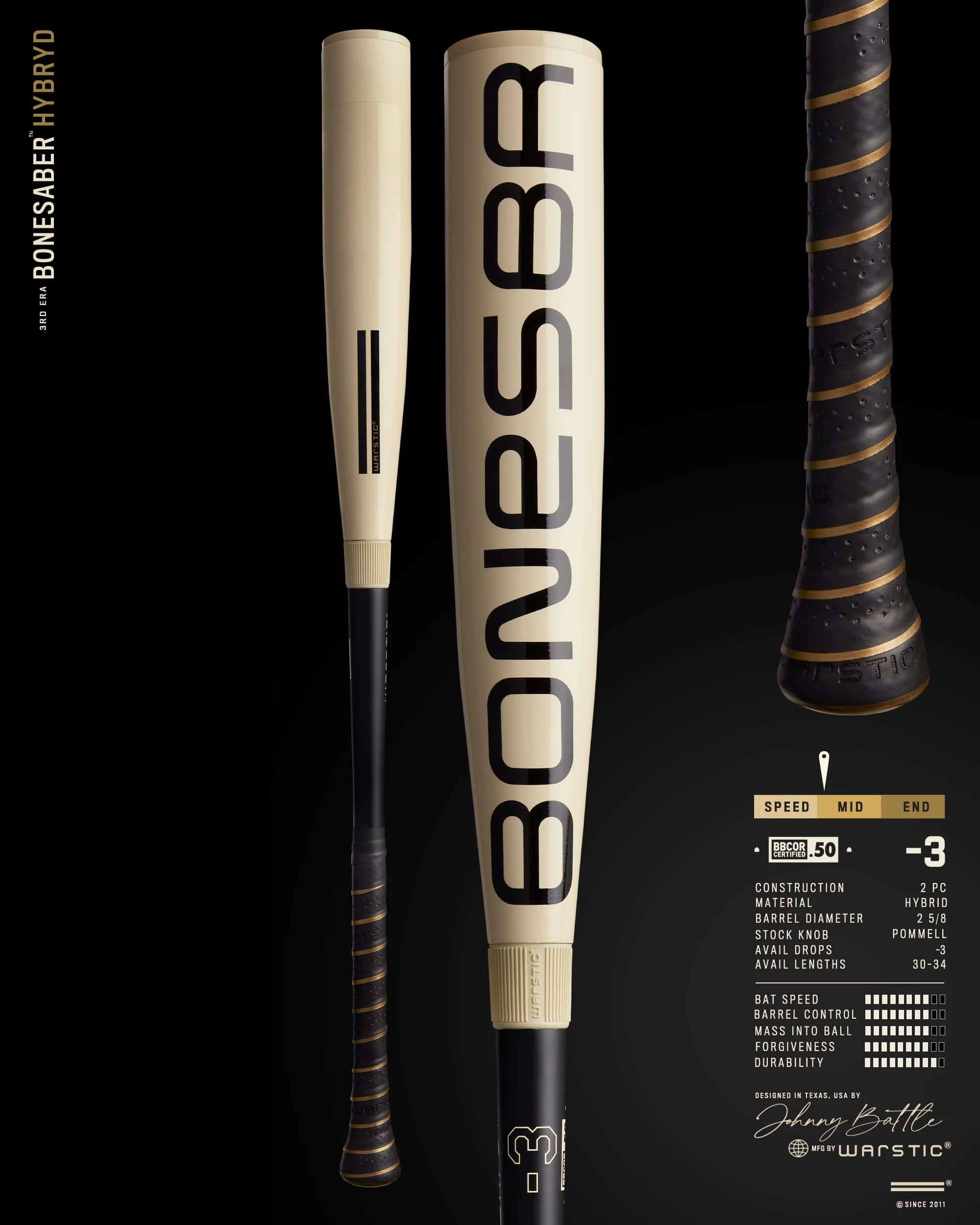 Warstic Bonesaber™ Hybrid BBCOR Metal Baseball Bat, BBCOR bats: photo from Warstic