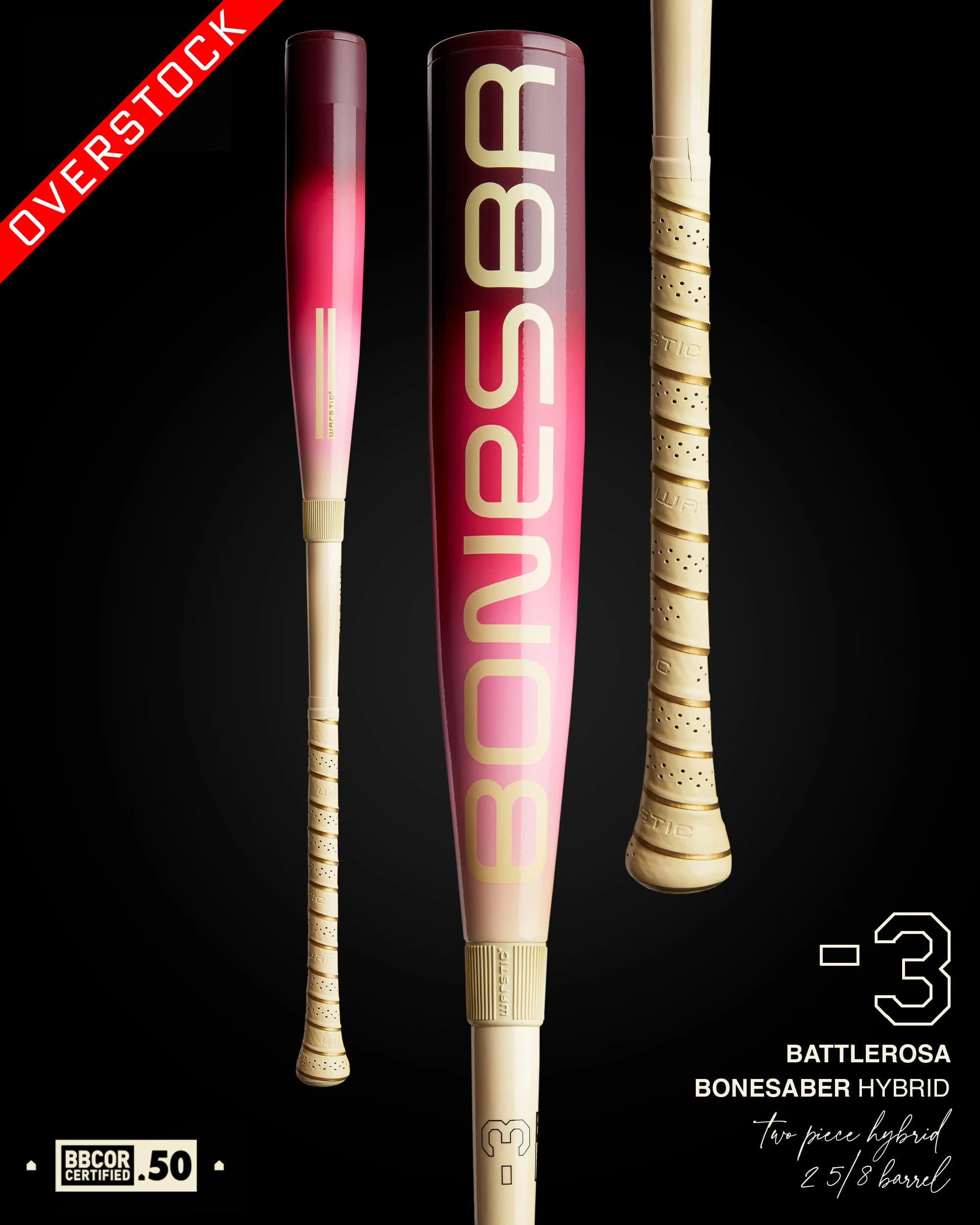 Warstic Bonesaber™ Hybrid BBCOR Metal Baseball Bat - "BattleRosa", BBCOR bats: photo from Warstic