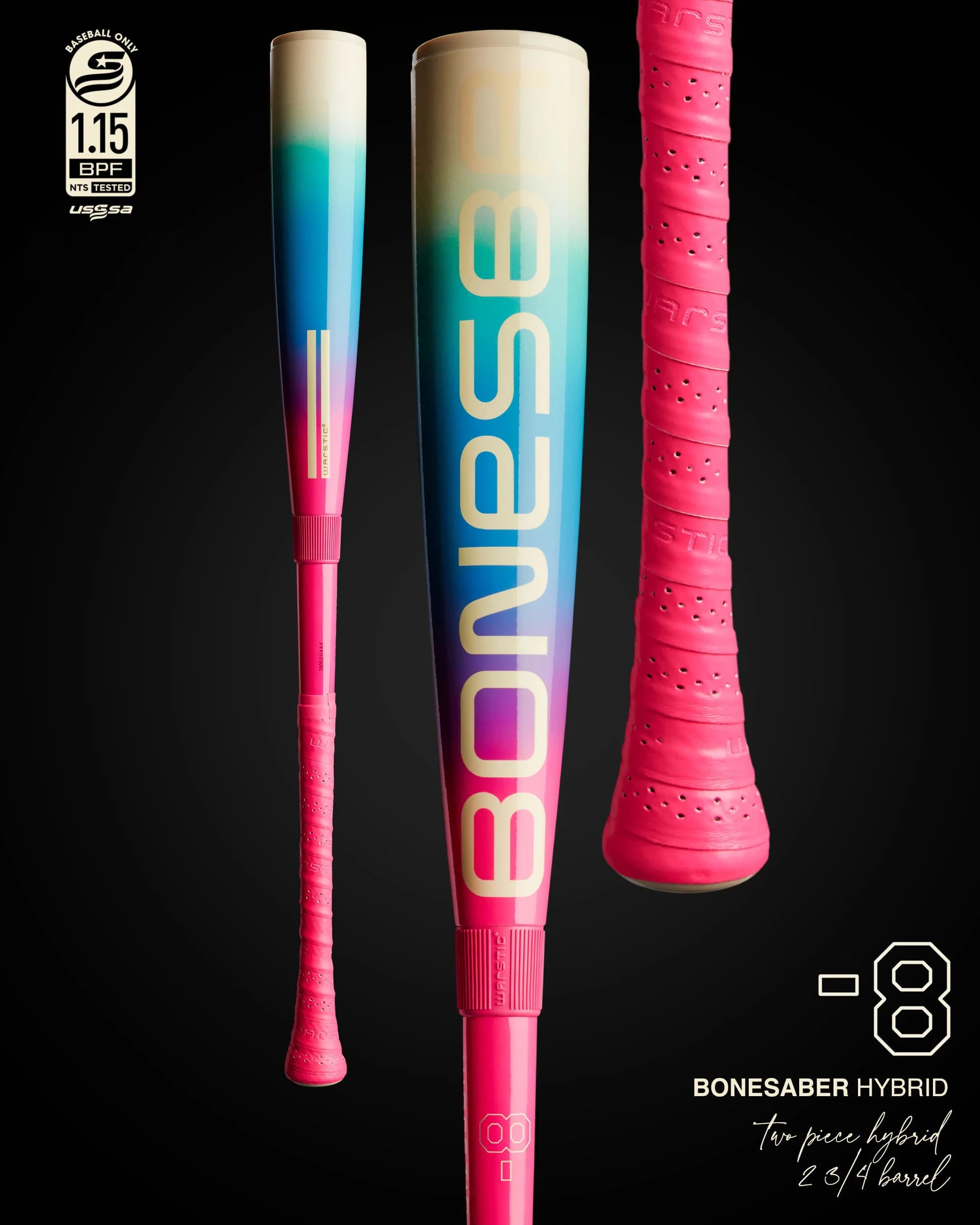 Warstic Bonesaber™ Hybrid USSSA Metal Baseball Bat -8 - "Solar Storm", USSSA bats: photo from Warstic
