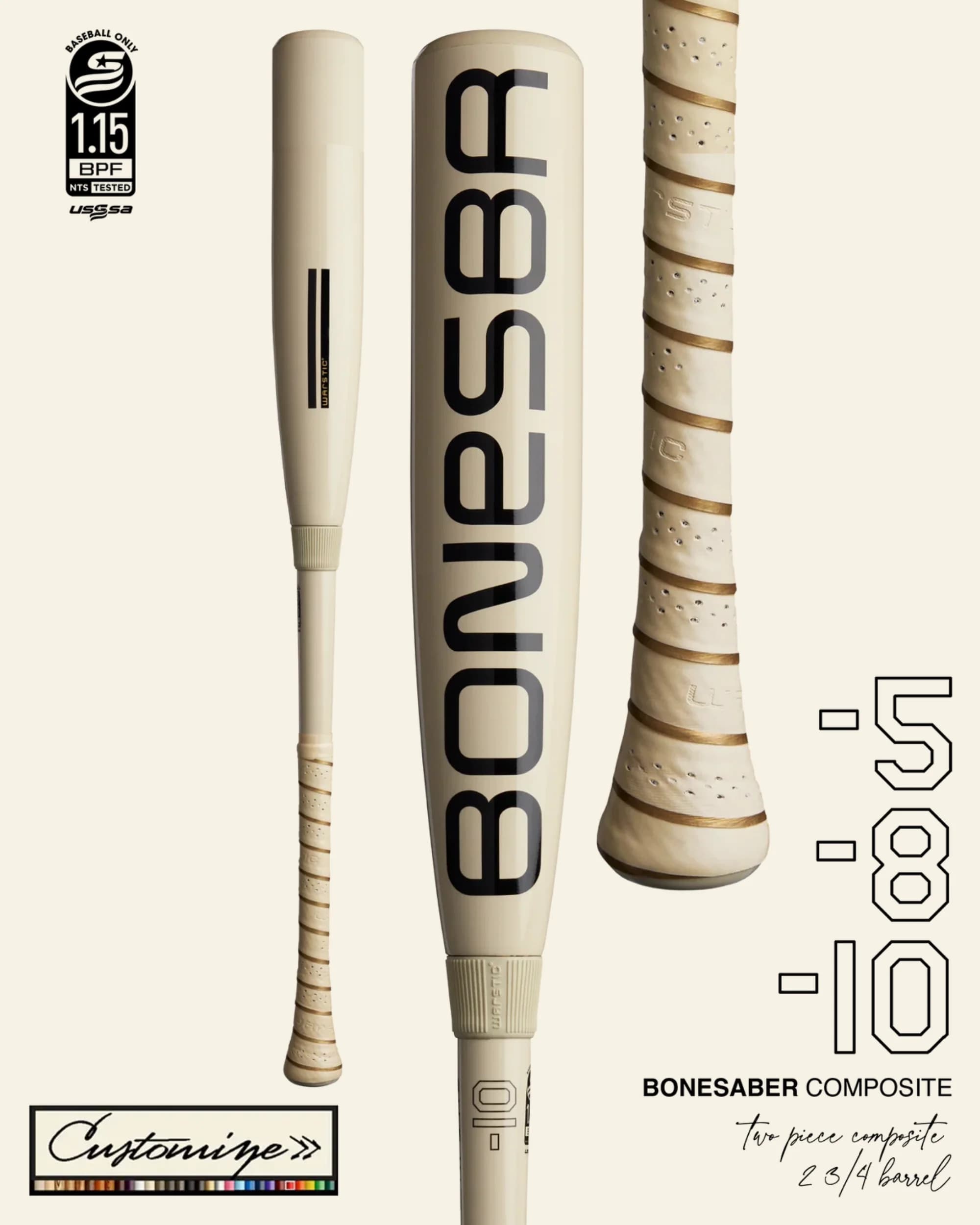 Warstic Custom 2026 Bonesaber USSSA Composite Baseball Bat, USSSA bats: photo from Warstic