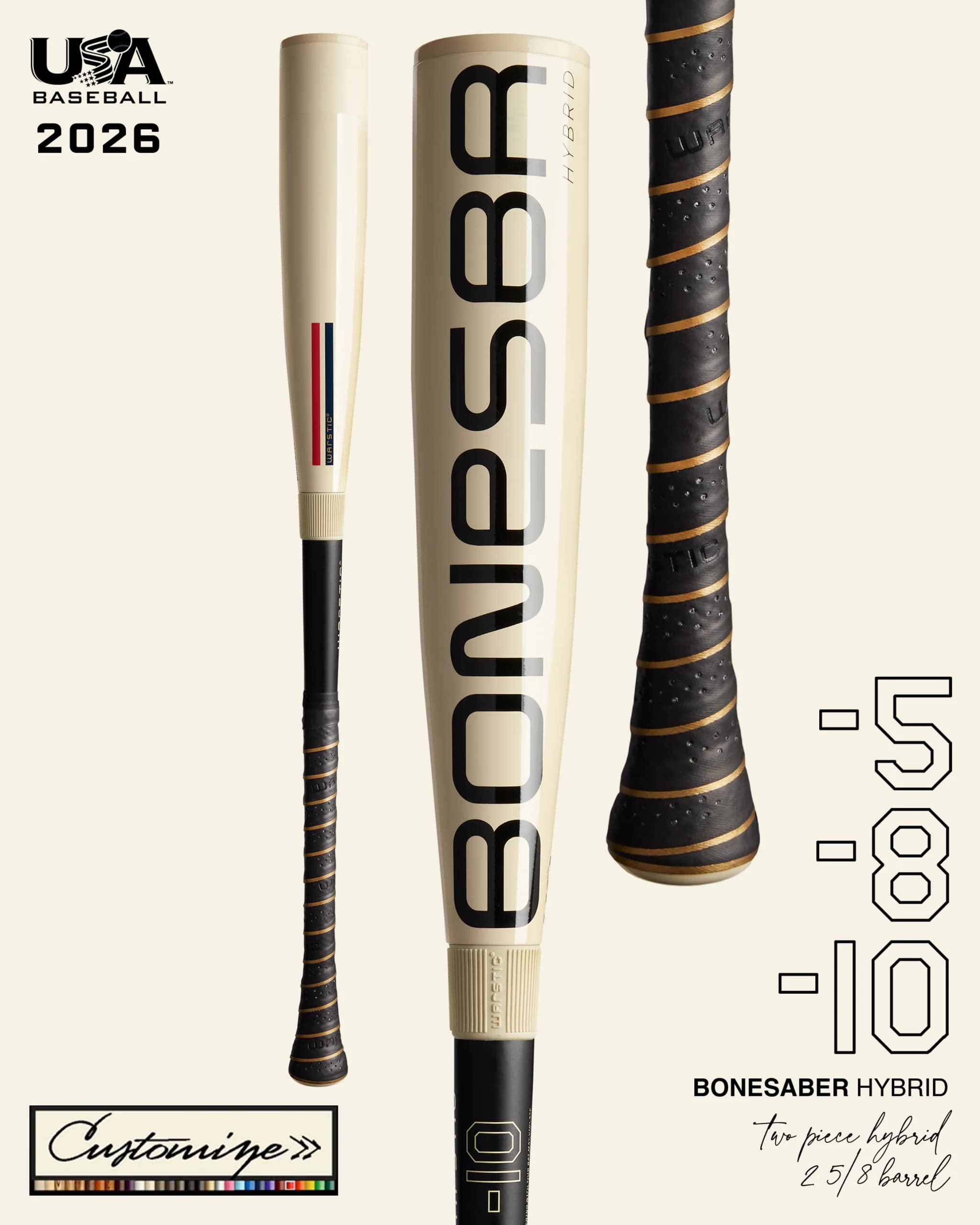 Warstic Custom Bonesaber™ Hybrid USA Metal Baseball Bat, USA Baseball bats: photo from Warstic