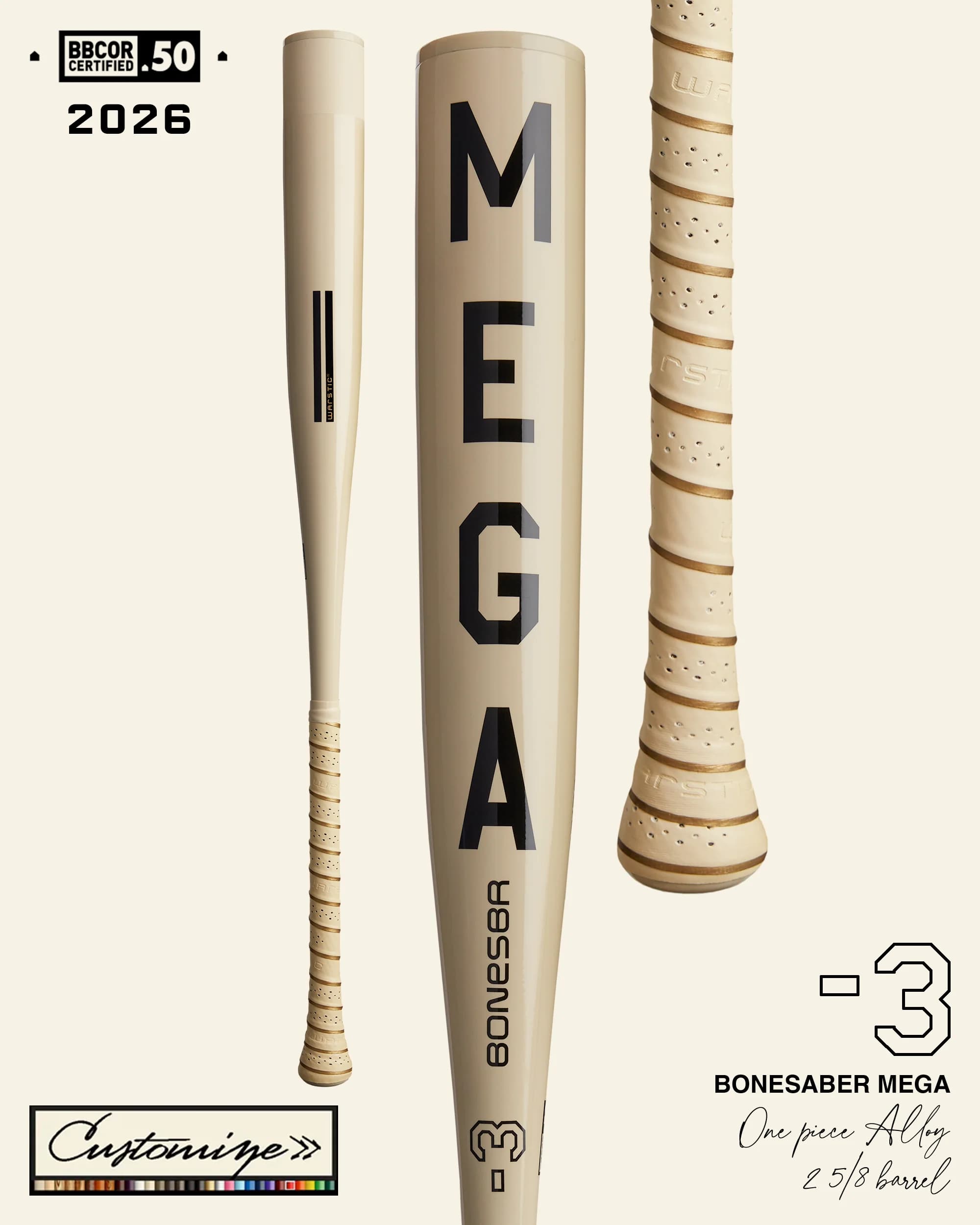 Warstic Custom Bonesaber™ Mega BBCOR Metal Baseball Bat, BBCOR bats: photo from Warstic