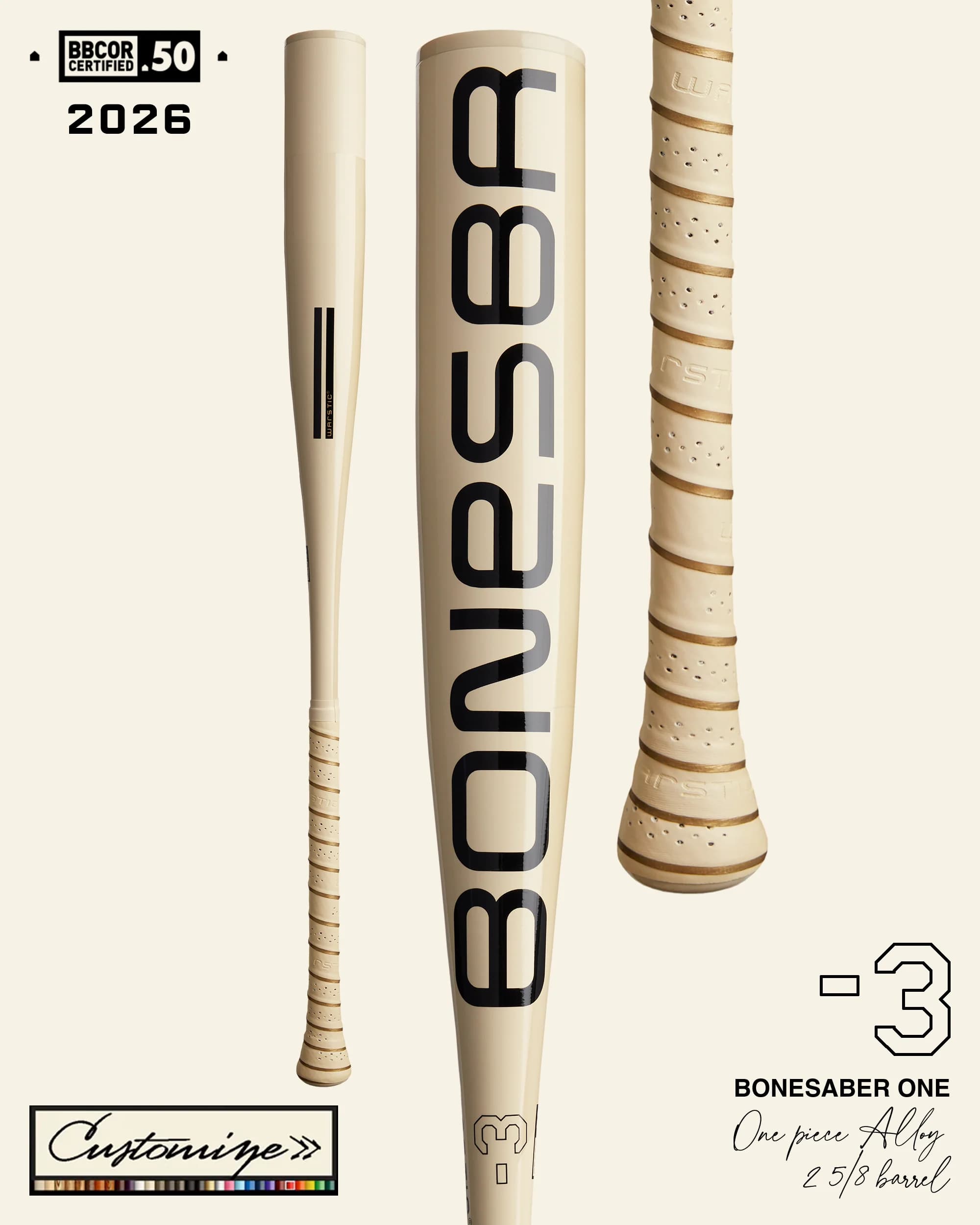Warstic Custom Bonesaber™ One BBCOR Metal Baseball Bat, BBCOR bats: photo from Warstic