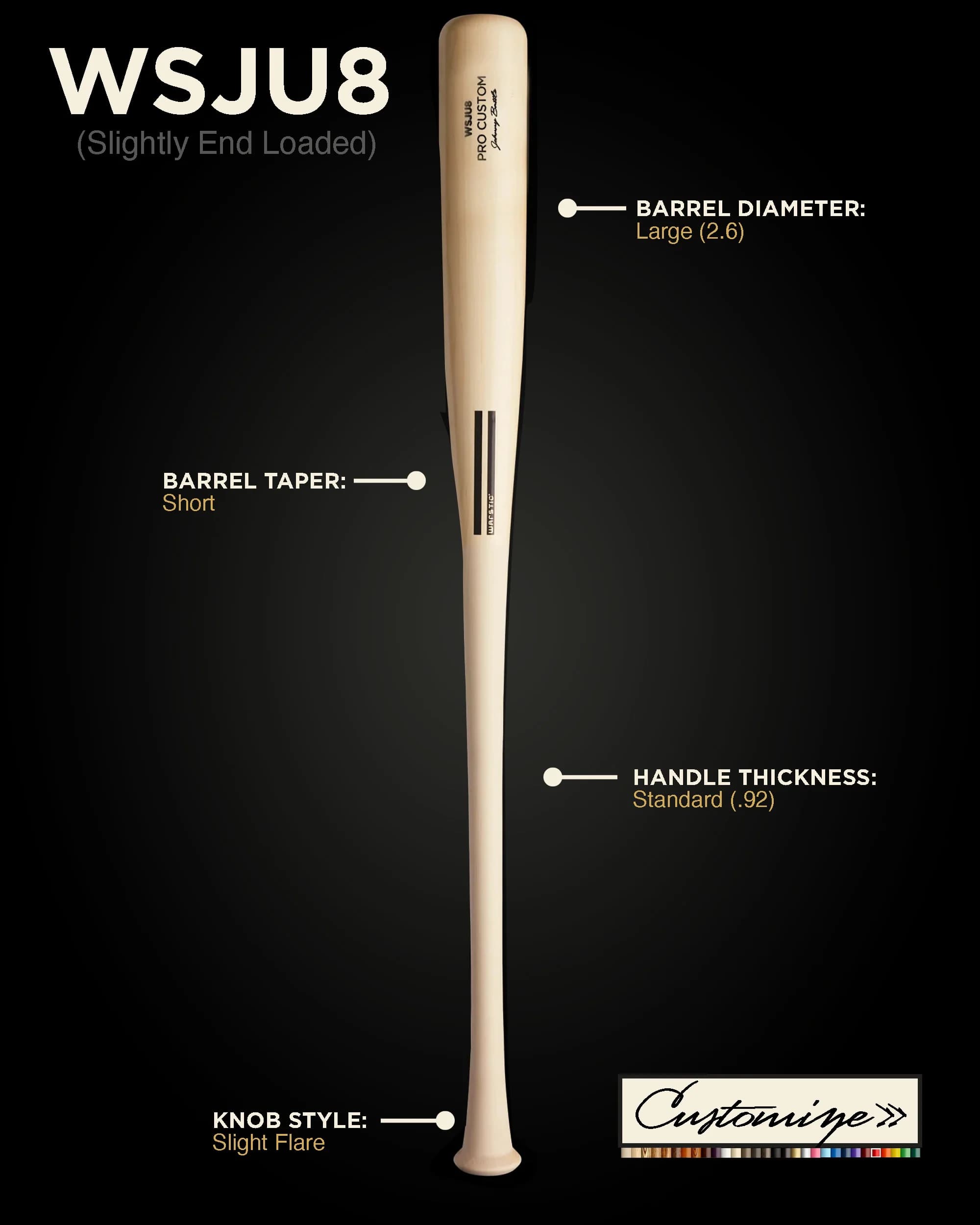 Warstic Justin Upton Signature WSJU8 Custom Wood Bat, game wood bats, adult: photo from Warstic