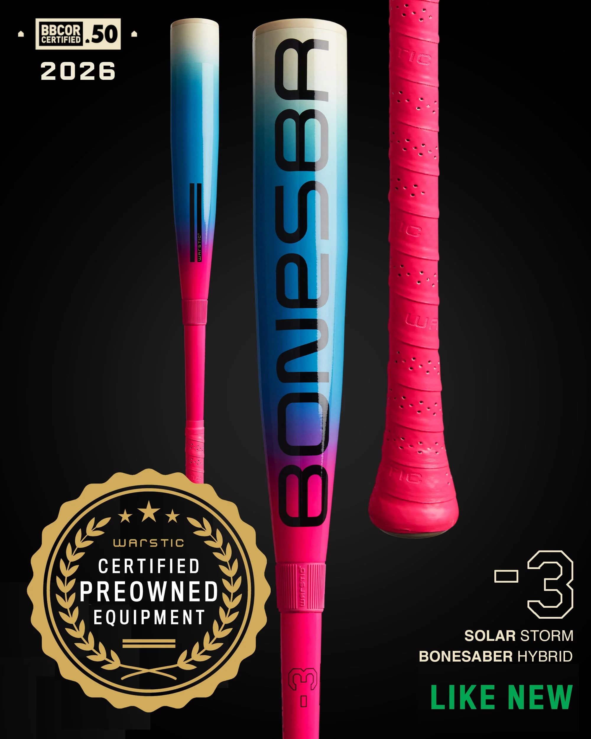 Warstic Preowned Bonesaber™ Hybrid BBCOR Metal Baseball Bat - "Solar Storm", BBCOR bats: photo from Warstic
