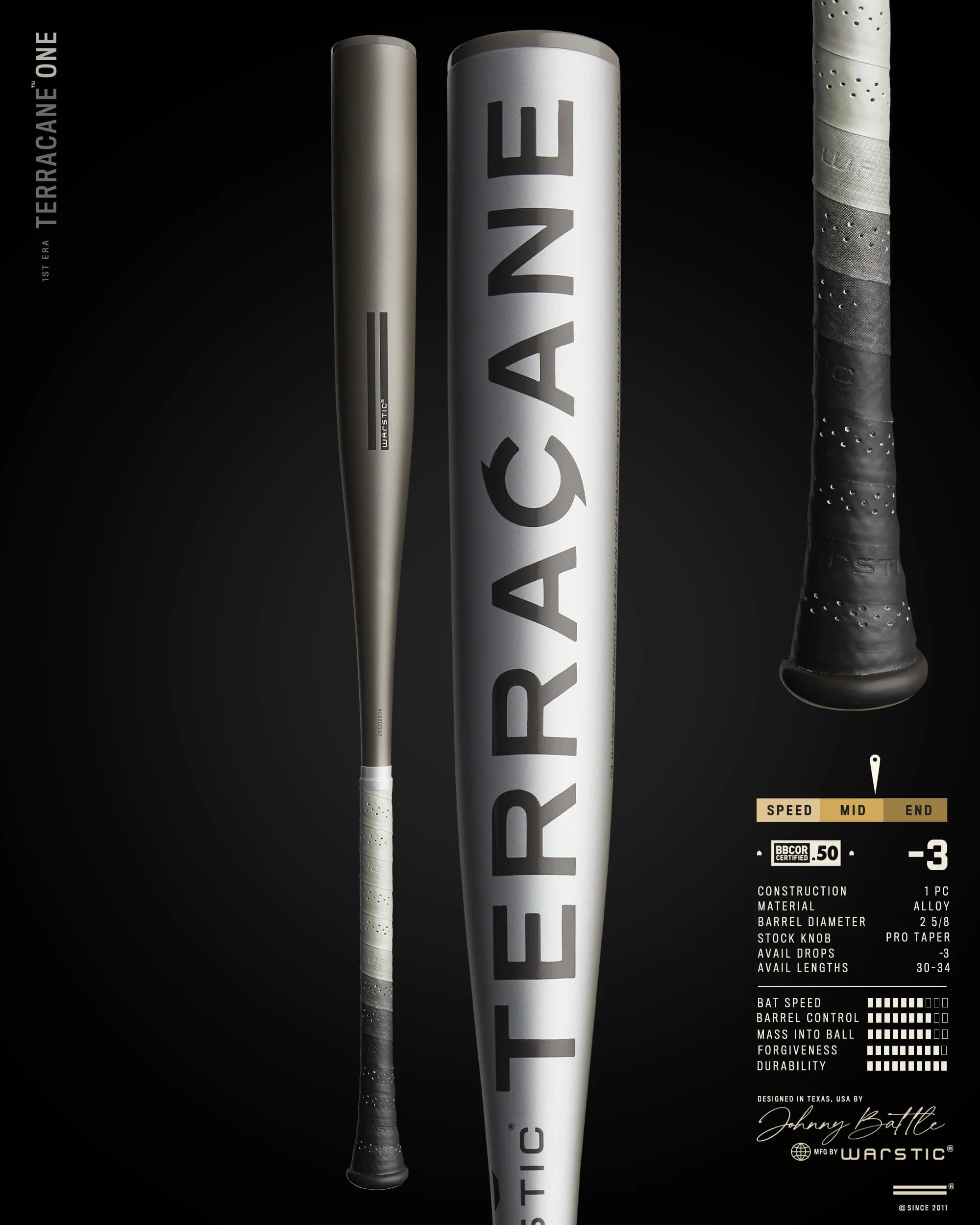 Warstic Terracane™ One BBCOR Metal Baseball Bat, BBCOR bats: photo from Warstic