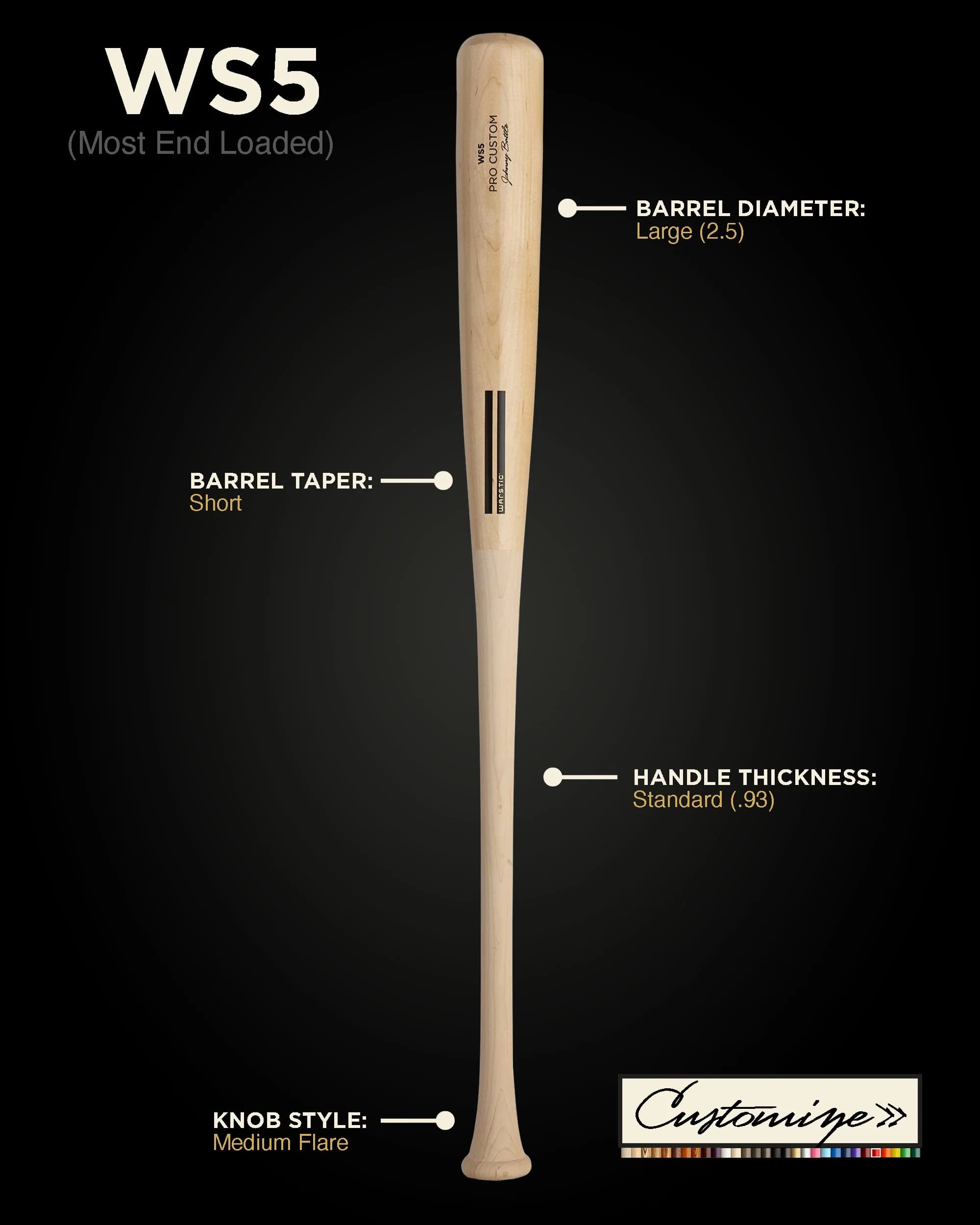 Warstic WS5 Custom Wood Bat, game wood bats, adult: photo from Warstic
