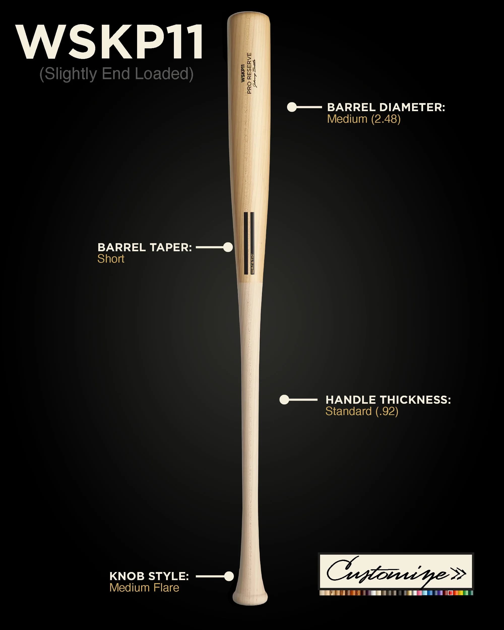 Warstic WSKP11 Custom Wood Bat, game wood bats, adult: photo from Warstic